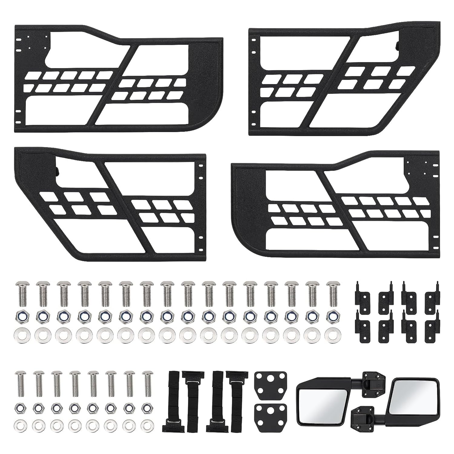 Off Road Tubular Trail Doors with Side View Mirrors Compatible with Jeep Wrangler JK 2007-2018 - Set of 4 Half Tube Doors for Offroad Trail Adventure