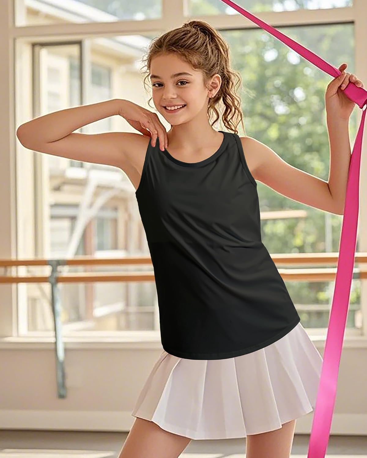 Auranso Girls Tank Tops Athletic Sleeveless Racerback Quick Dry Dance Shirts 3 Pack - Image 3