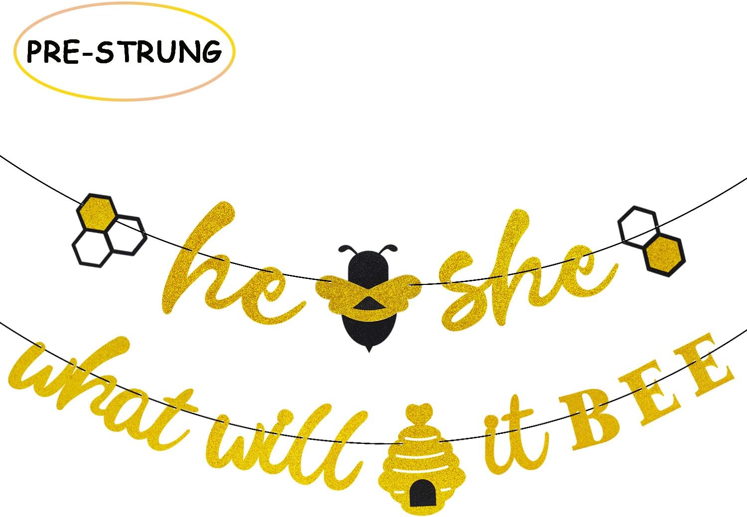 Amazon Com He Or She What Will It Bee Banner Gender Reveal Garland With Bee And Beehive Baby Shower Glitter Party Favor Supplies Decorations Toys Games