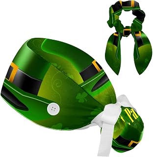 FVQL 2 Pieces Surgical Cap for Long Hair Scrub Cap with Hairband Nurse Cap, St. Patrick's Day