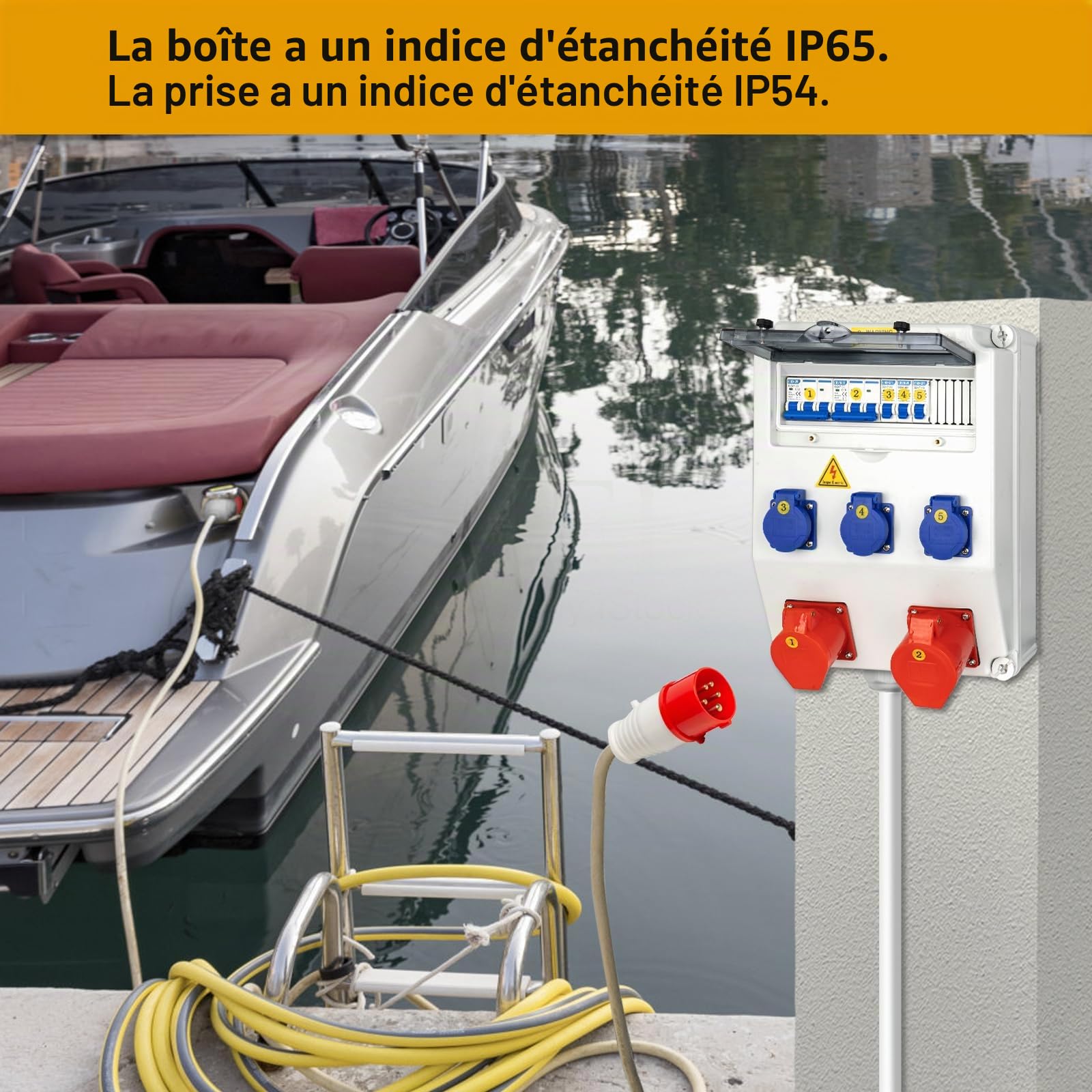 Coffret Électrique de Chantier,Répartiteur Mural,Distributeur de Courant Électrique avec Disjoncteur,5P CEE Prise et Schuko Prise,Distributeur de Puissance Consommée pour Ateliers et Usines