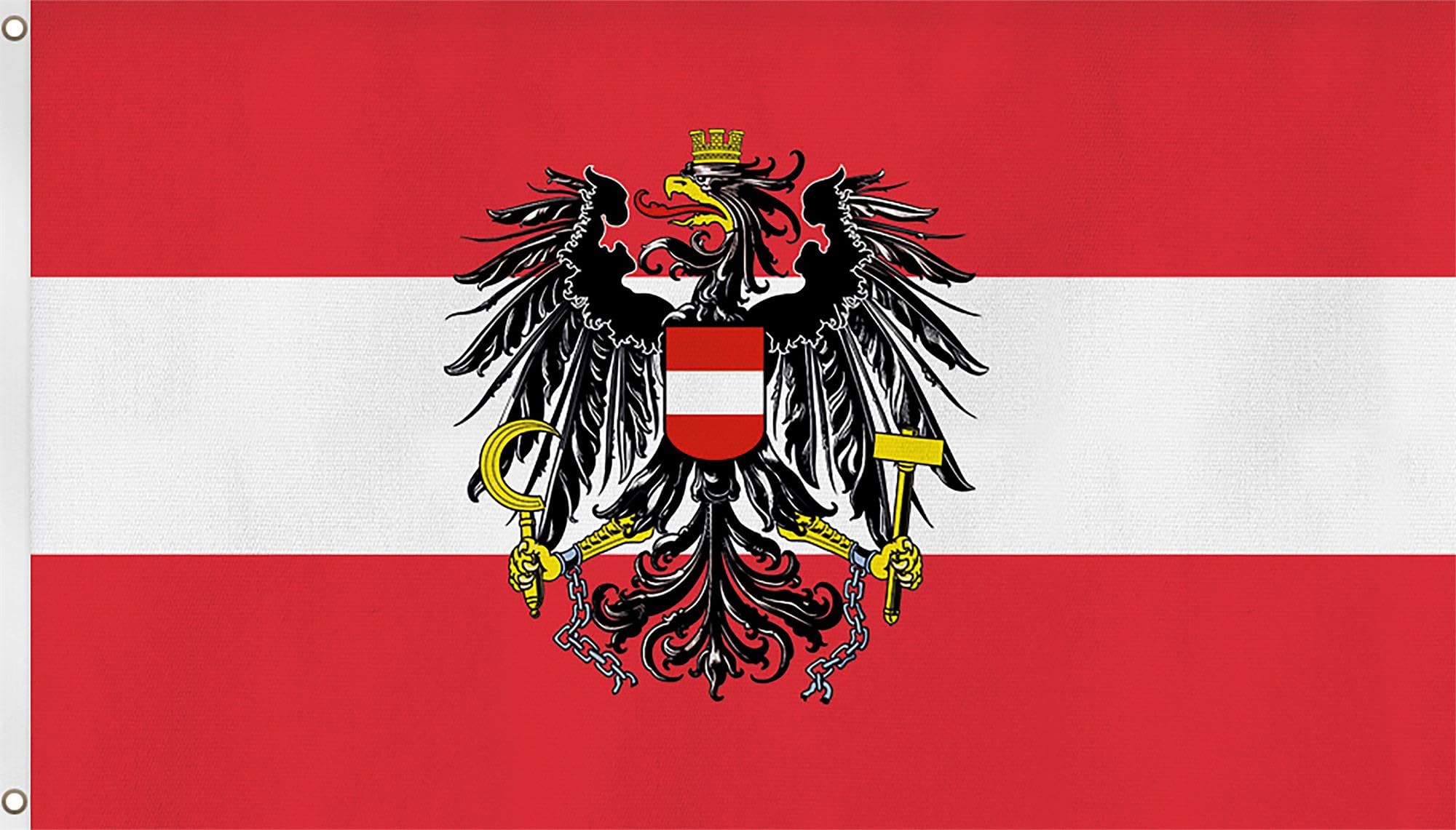 Flaggen mit verschiedenen Motiven - inkl. Metallösen zum Aufhängen und Hissen - 110 g/m2-150 cm x 250 cm Österreich mit Wappen Einheitsgröße