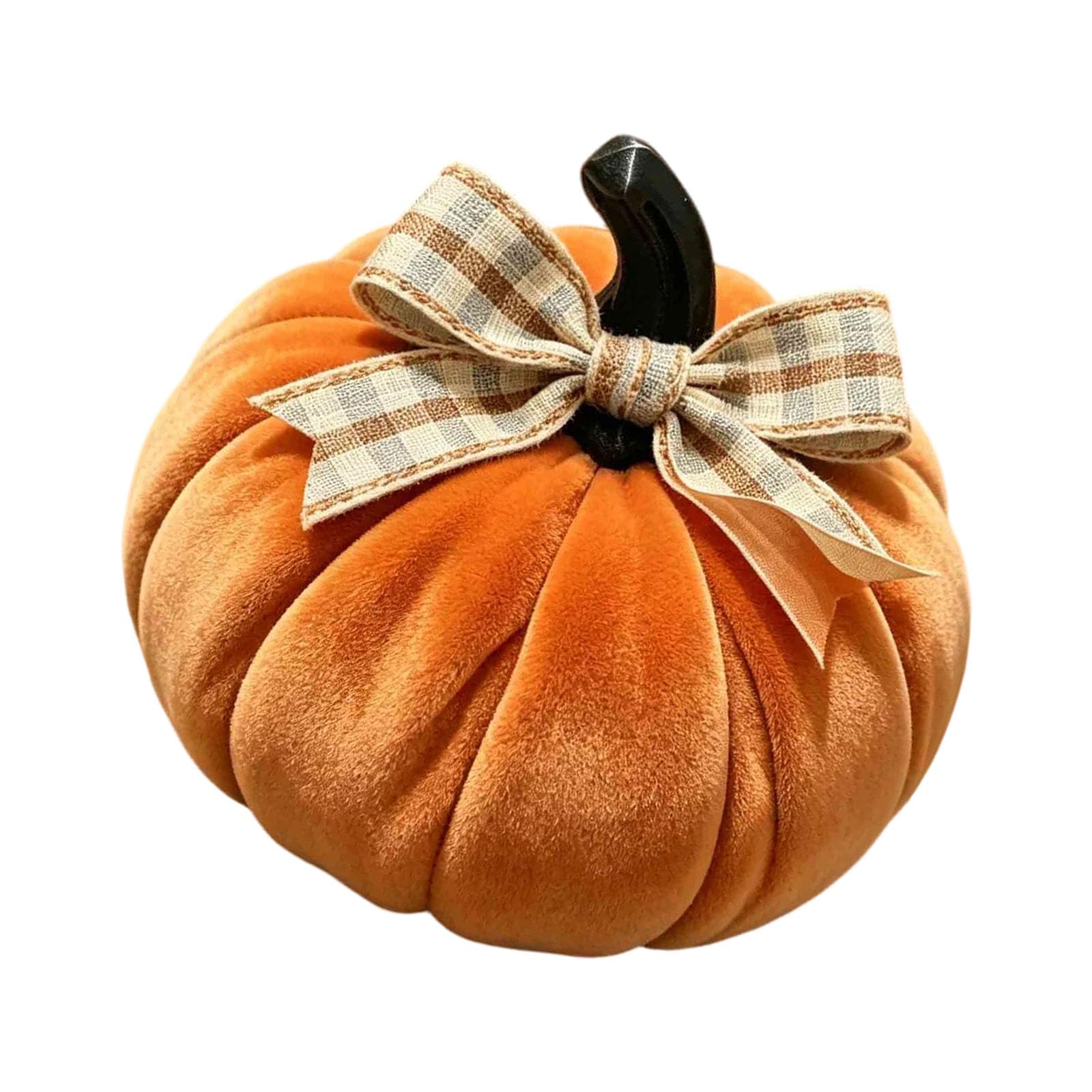 Tabletop Velvet Pumpkin Decor Plush Faux Harvest Accent with Ribbed Shape and Top Detail for Seasonal Displays Stuffed Fabric Pumpkin Autumn Centerpiece Faux Gourd Decor Shelf Mantel Tray Accent Home