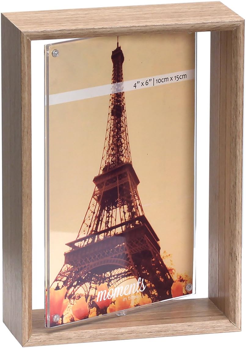 Unique 4"x6" Rotating 2-Sided Spinner Wood Photo Frame w/ Acrylic Sleeve Picture Display Desktop Decoration