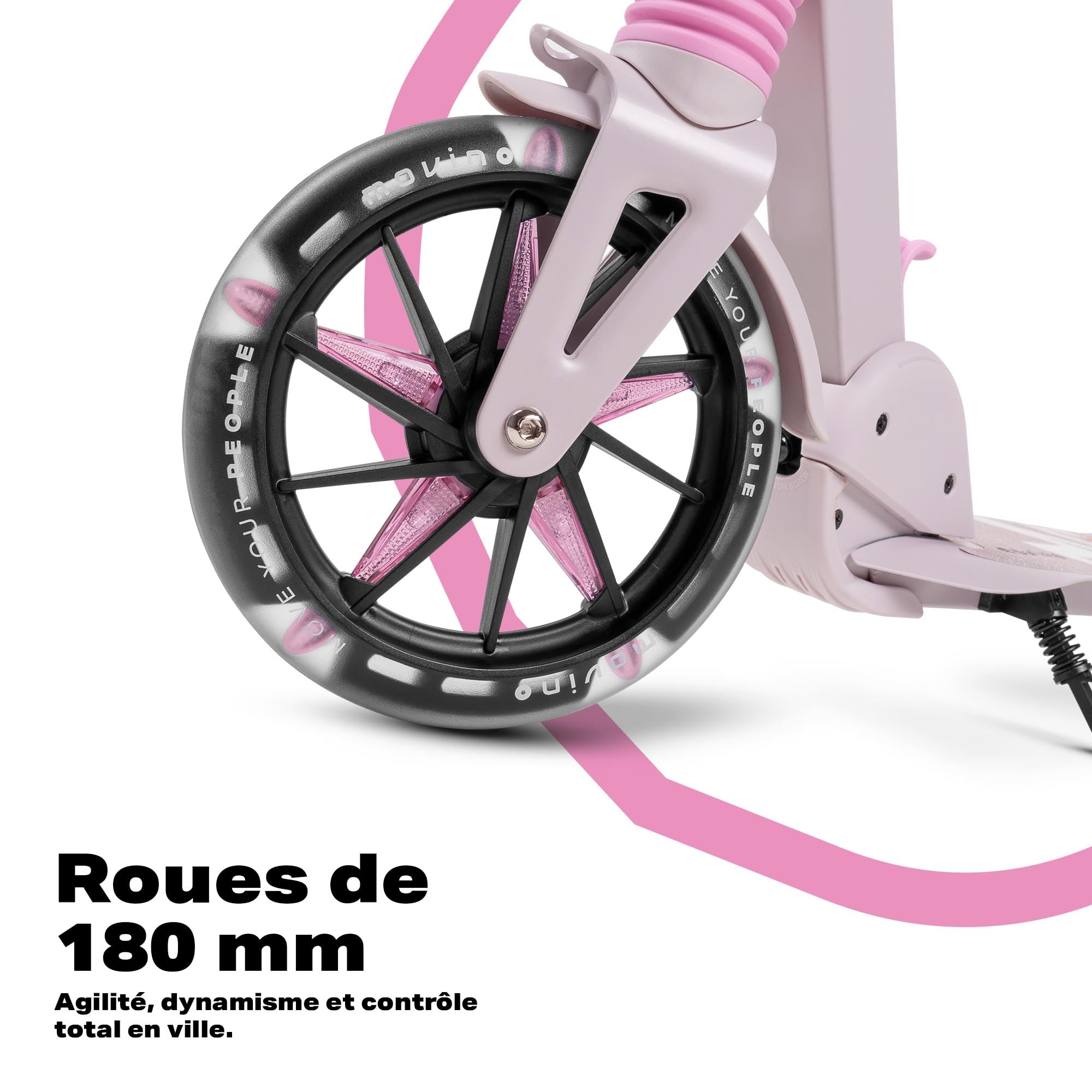 Movino Trottinette Enfant et Adultes jusqu'à 100 kg - Pliable - Grandes Roues LED 180 mm - Guidon Réglable en Hauteur - City Light