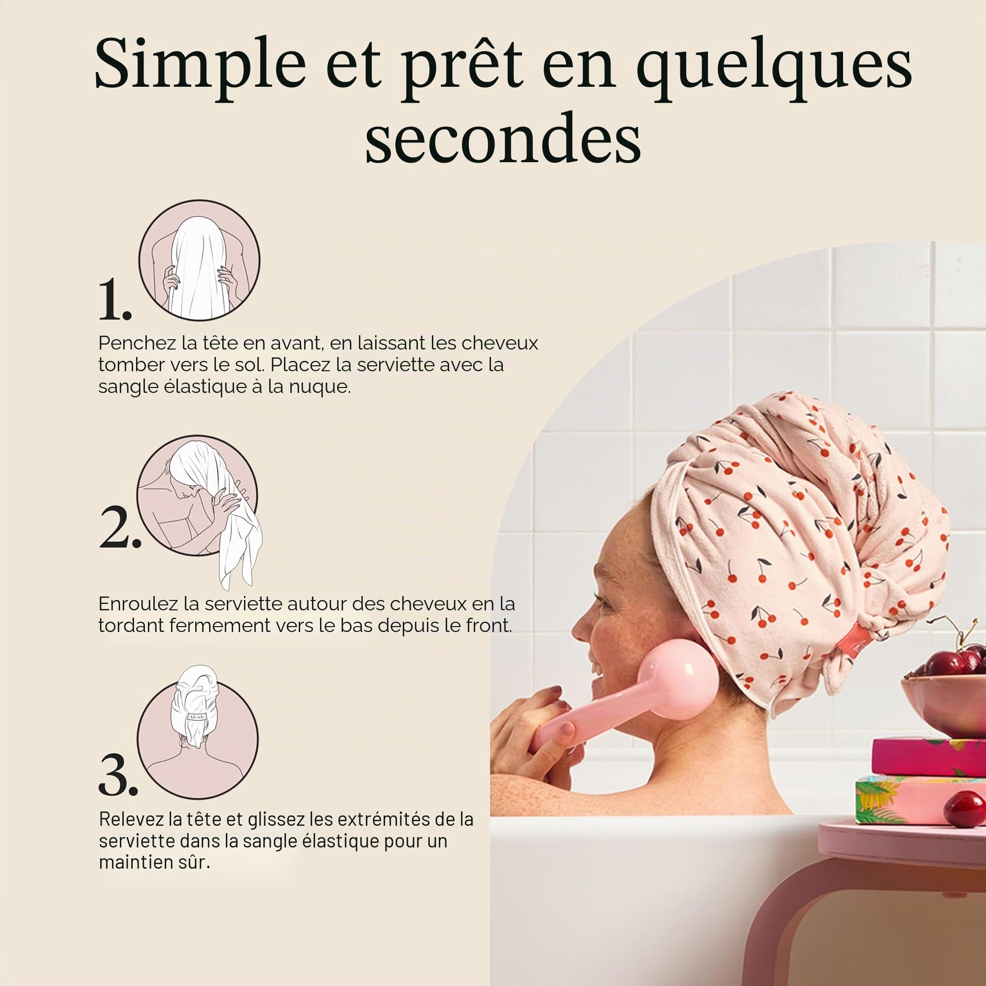 Kitsch Serviette en Microfibre XL pour Femme, Serviette en Microfibre, Super absorbante, séchage Rapide, Anti-frisottis, pour Cheveux Longs et Courts, Turban pour Femme, Cheveux mouillés et bouclés