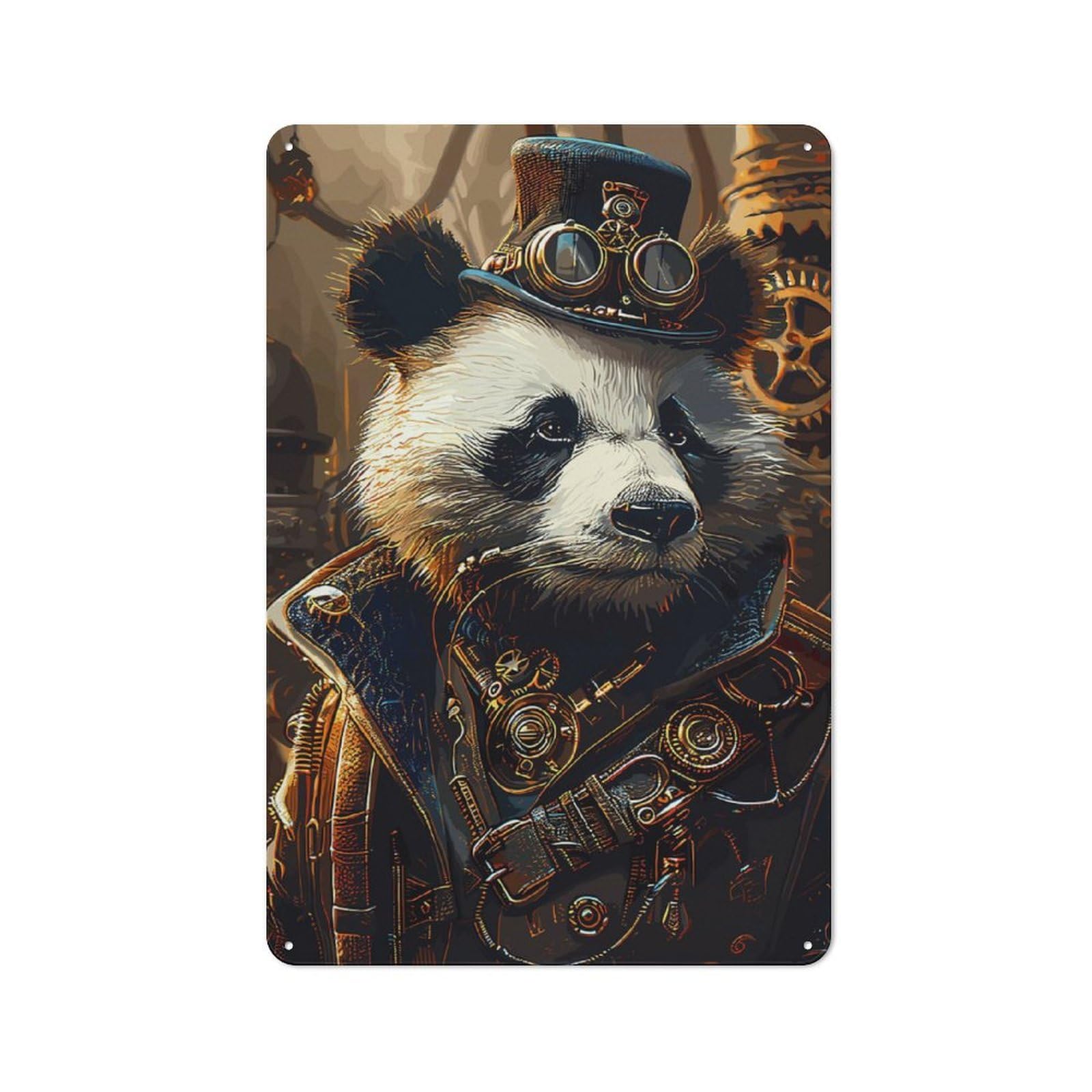 Junmoney Steampunk Panda Animal Metal Wall Sign 30X20cm Featuring For Living Room Wall, For Decorating Living Rooms And Feature Walls