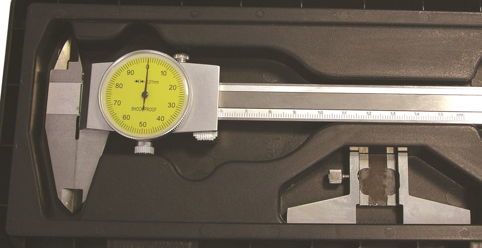 CNC QUALITÄT Calibrador de relojes de 150 mm con tope de profundidad en juego – lectura de 0,01 mm