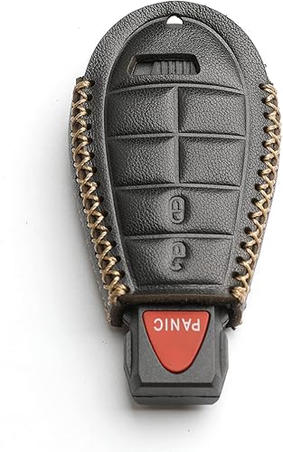 Miniatura 8 de Cuero para Dodge Ram Charger Durango Grand Caravan Journey Challenger Remoto 3 Botones Funda Funda Llavero Cadena Fob (Rojo)