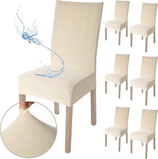 Viste tu hogar Pack 6 Funda Silla con RespaldaComedor y Hogar de 45 a 55 CM, 100% Poliéster, Impermeable, Fácil de Instalar y Limpiar, Diseño Jacquard, Beige