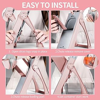 ONCE FOR ALL Safe Mandoline Vegetable Slicer Adjustable Thickness Potato Onion Chopper Vegetable Cutter Safety Upright Dicer for Kitchen JS03 (Pink)