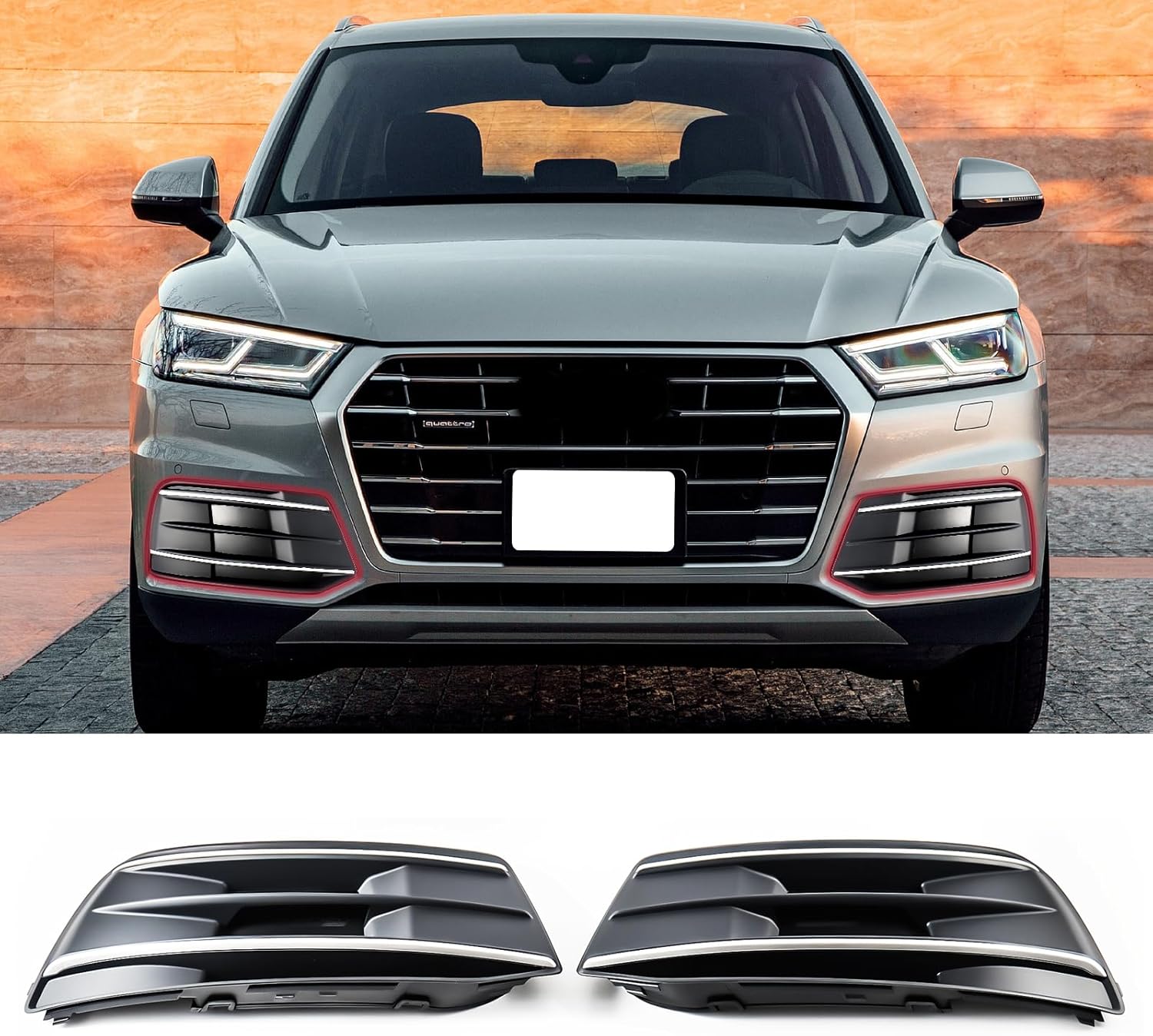 GearUp 1 Pair Front Driving Fog Light Bezel Cover for Audi Q5 2018-2020 Replaces 80A807679D, 80A807680D
