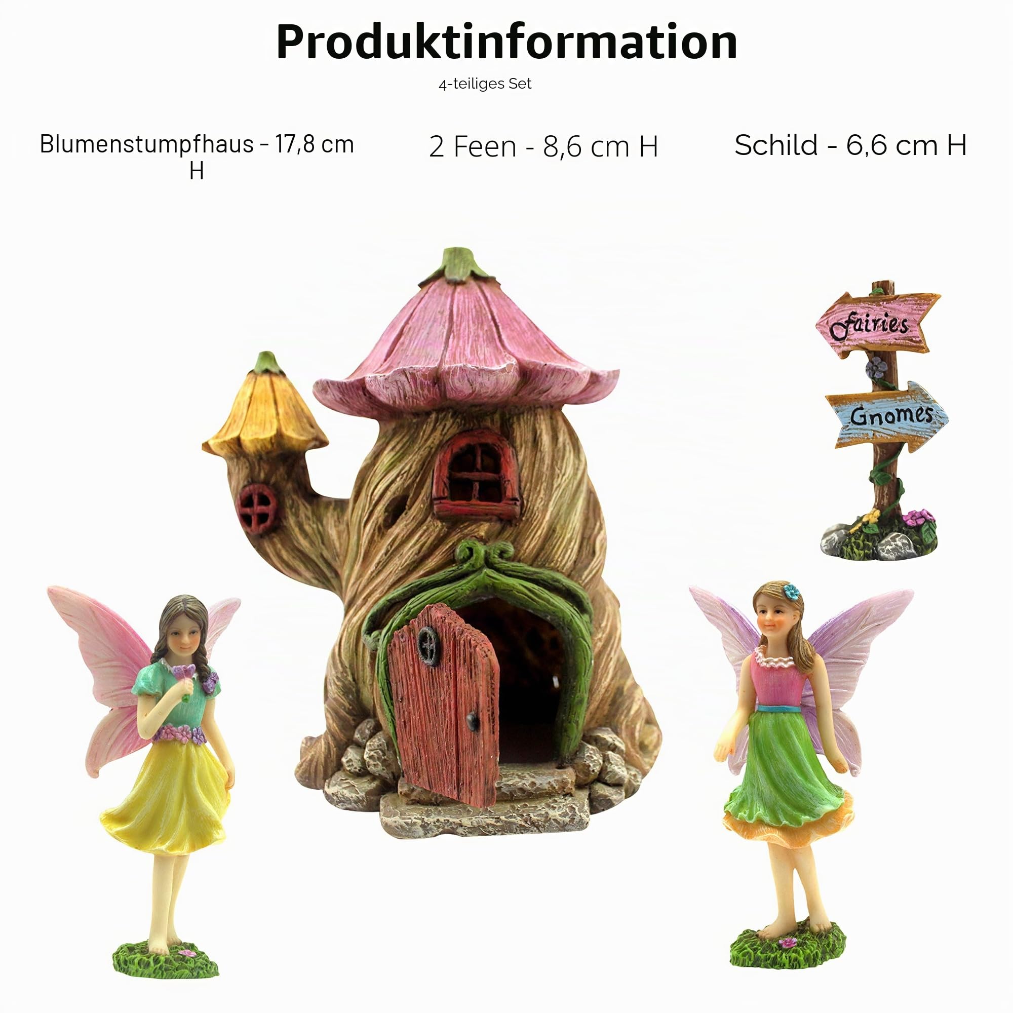 PRETMANNS Feegartenhaus – Zubehörset und Miniatur-Feen – Haus ist 18 cm (7 Zoll) hoch – Tür kann breit geöffnet
