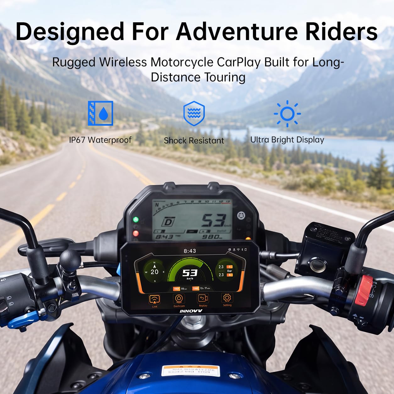 N2 Pantalla Apple CarPlay de 6 pulgadas para motocicletas, pantalla táctil, sistema de navegación GPS Apple CarPlay y Android Auto inalámbrico, WiFi 5G, impermeable IP67, Bluetooth, modo de