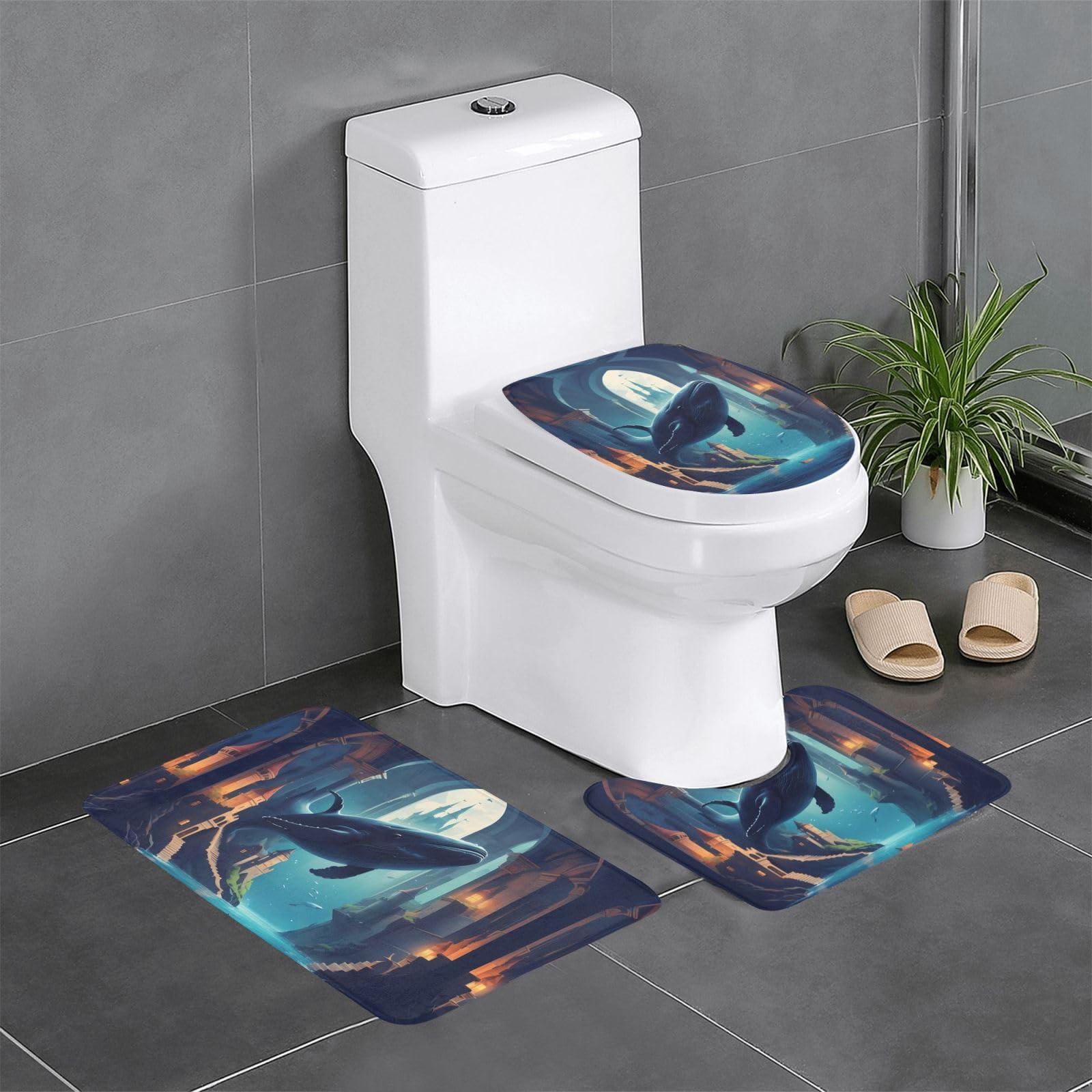 Tapis de bain baleine antidérapant lot de 3 pour contour wc et coiffeuse