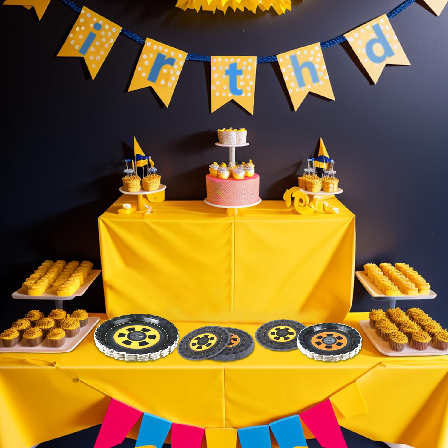 Kit Completo Festa Costruzione Camion - 124 Pezzi Con Piatti, Tovaglioli E Tovaglie A Tema Pneumatici - Foto 9