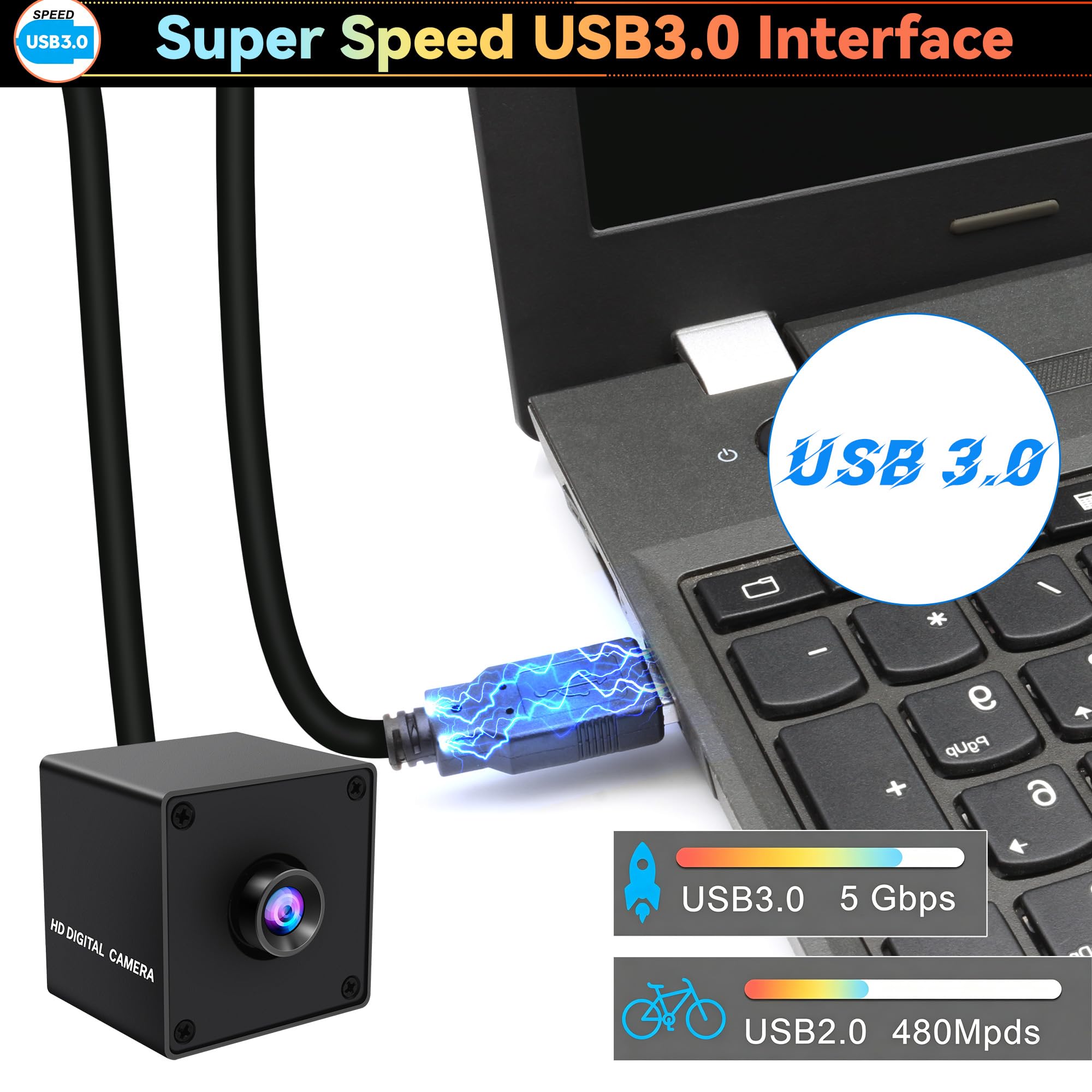 ELP Cámara global de alta velocidad con obturador USB 3.0, 720P/200fps, 1200P/120fps, USB3.0/2.0 de 20 pines, gran angular de 100 grados, para Windows, Linux, Mac, Pi, cámara web AR0234 de marco