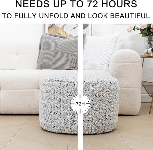 Miniatura 5 de Puf otomano redondo relleno, taburete para pies de piso, silla puf de piso para sala de estar, dormitorio, una pieza de espuma de alta resistencia,