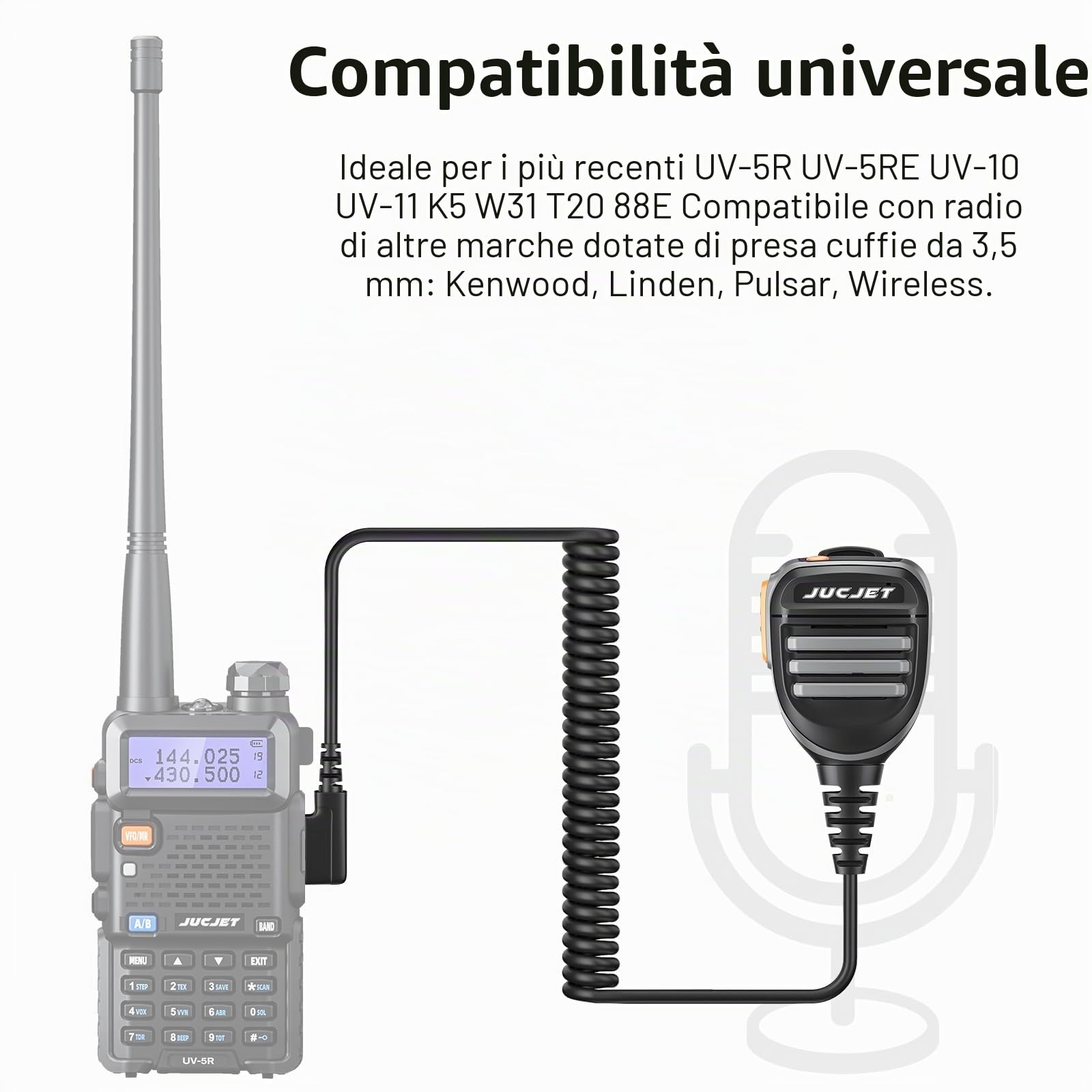 Microfono per altoparlante da spalla per walkie talkie con jack da 3,5 mm per cuffie BF-888s UV-5R UV-82 UV-S9 BF-F8HP UV-10R UV-11R BF-H6 GT-3 GM-15PRO(2 pezzi)