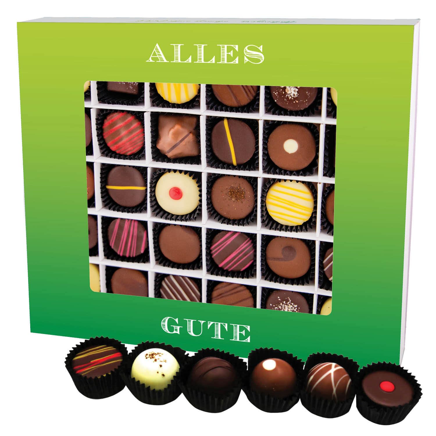 Hallingers Genuss Manufaktur Pralinen Glückwunsch-Geschenk - ohne Alkohol, handmade aus Confiserie-Edelkakao in wertiger XXL-Geschenkbox ""Alles Gute"", Geschenkidee für Frauen Männer