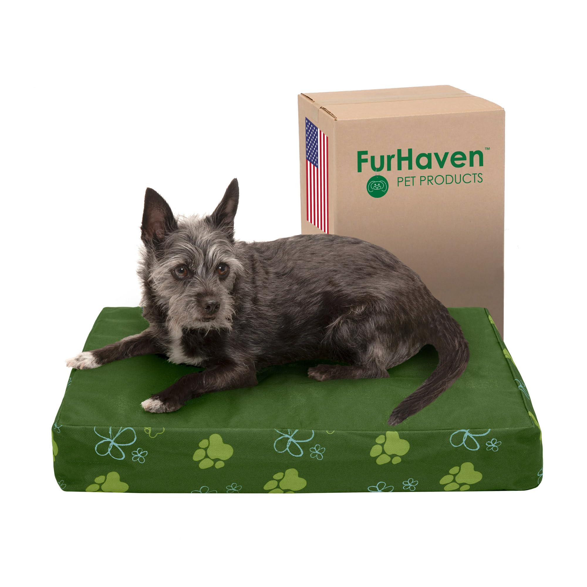 Furhaven Water-Resistant Cooling Gel Dog Bed for Small Dogs w/ Removable Washable Cover, For Dogs Up to 20 lbs - Indoor/Outdoor Garden Print Mattress - Jungle Green, Small