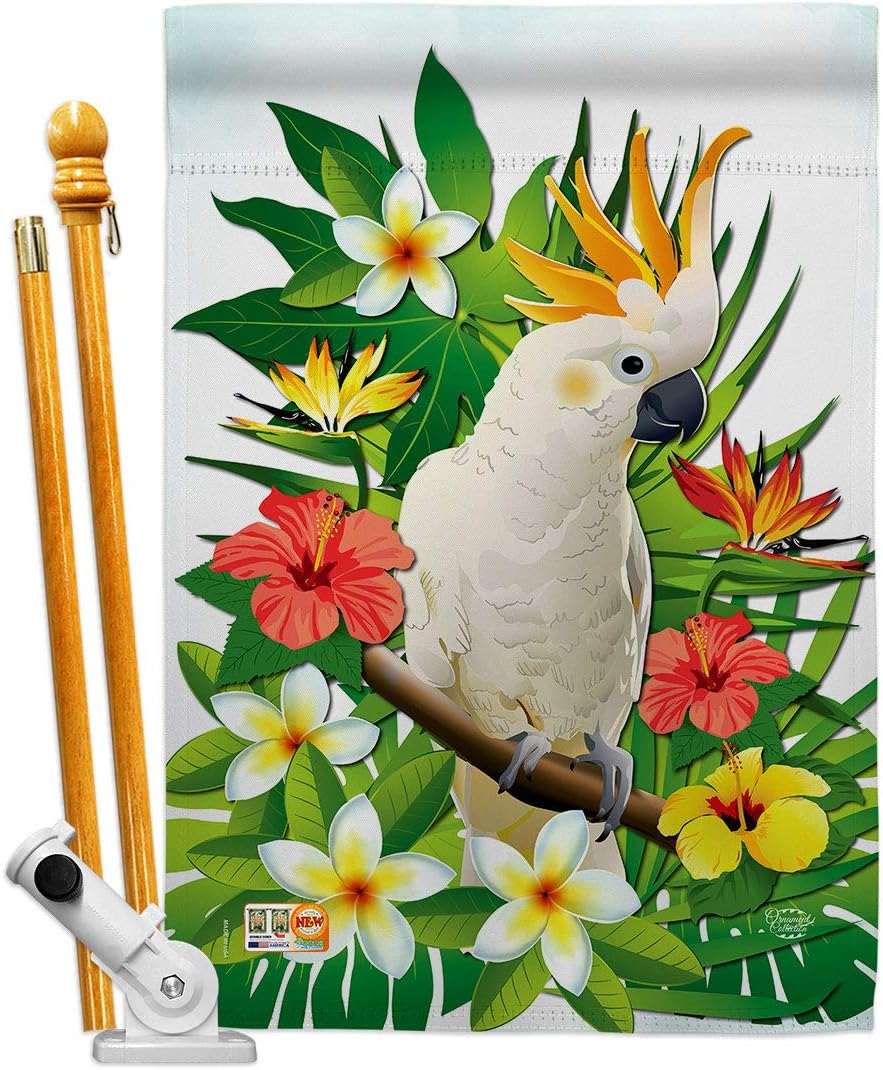 Tropical Cockatoo House Flag Summertime Ocean Beach Seashells Pineapple Outdoor Summer Aloha Small Decorative Gift Yard Banner Double-Sided Made In USA 28 X 40
