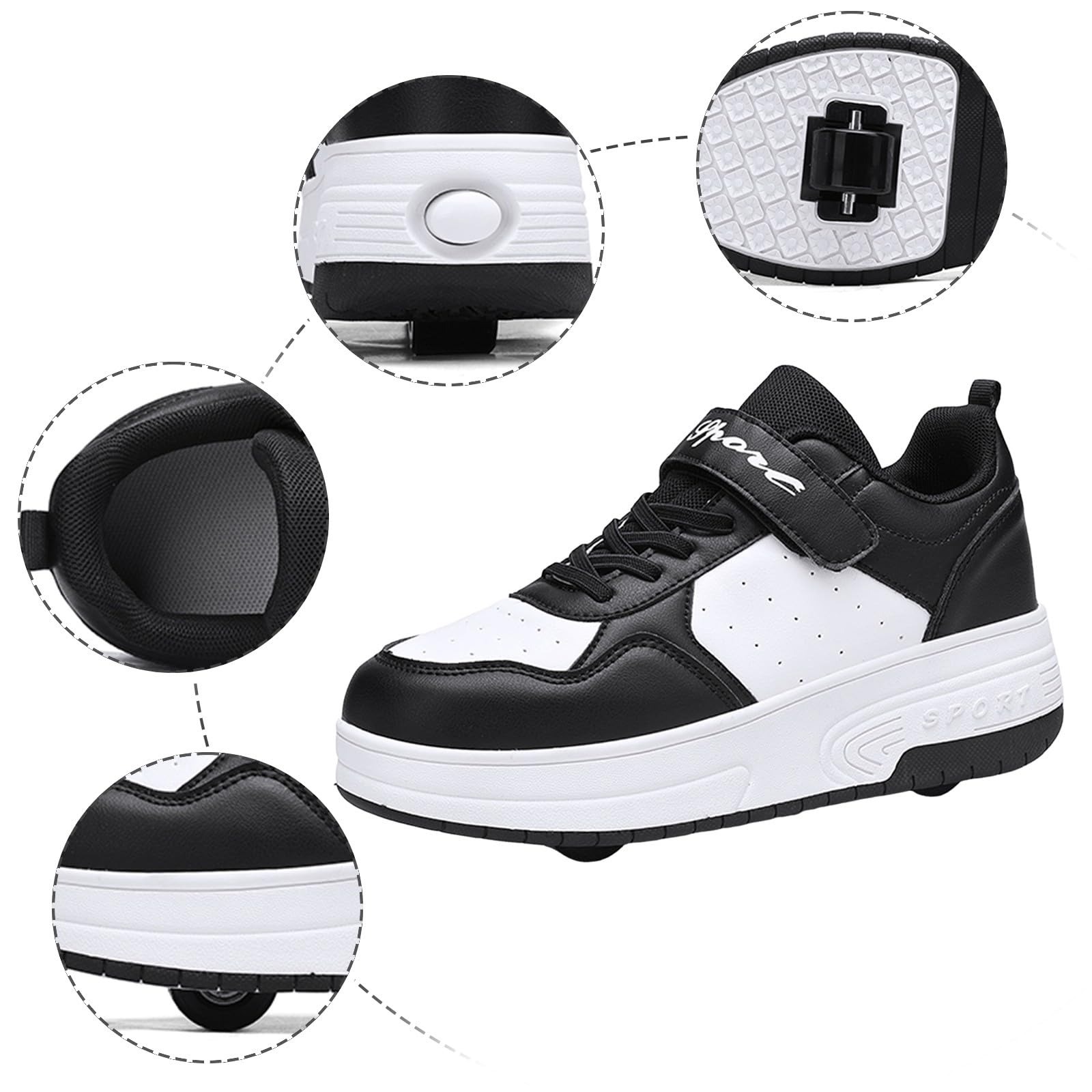 Zapatillas de deporte para niñas con suela gruesa Ruedas Zapatos de patinaje de moda para niños Zapatillas cómodas con sistema automático de ruedas