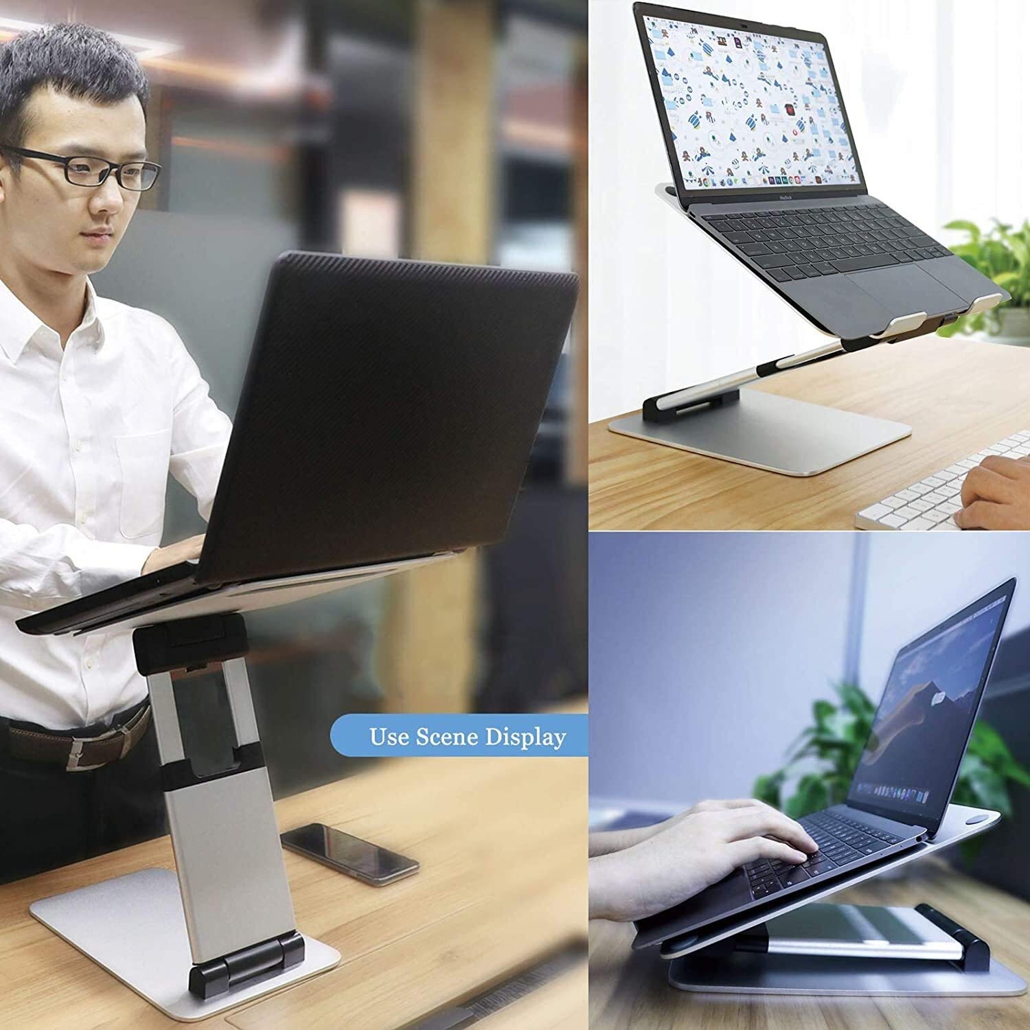 Podstawka do laptopa Biurko Rozkładany Podstawka do laptopa Regulowana wysokość Kąt aluminium Uchwyt komputera Uchwyt na notebooka Z antypoślizgowym silikonem Składany Ergonomiczny Kompatybilny z 11''