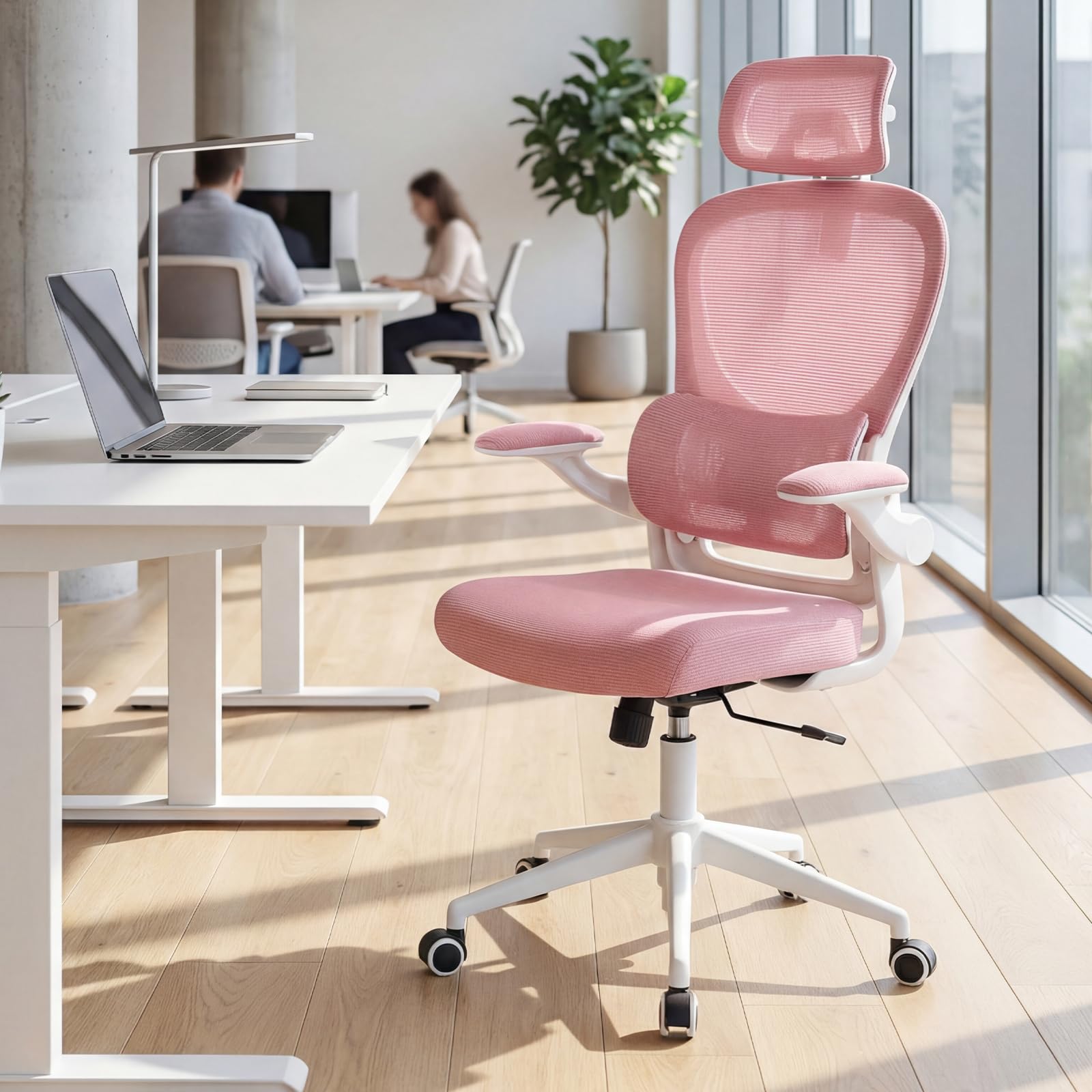 Ya-Home Ergonomic Desk Chair,Office Chair with 4D Headrest&Armrest,Pink