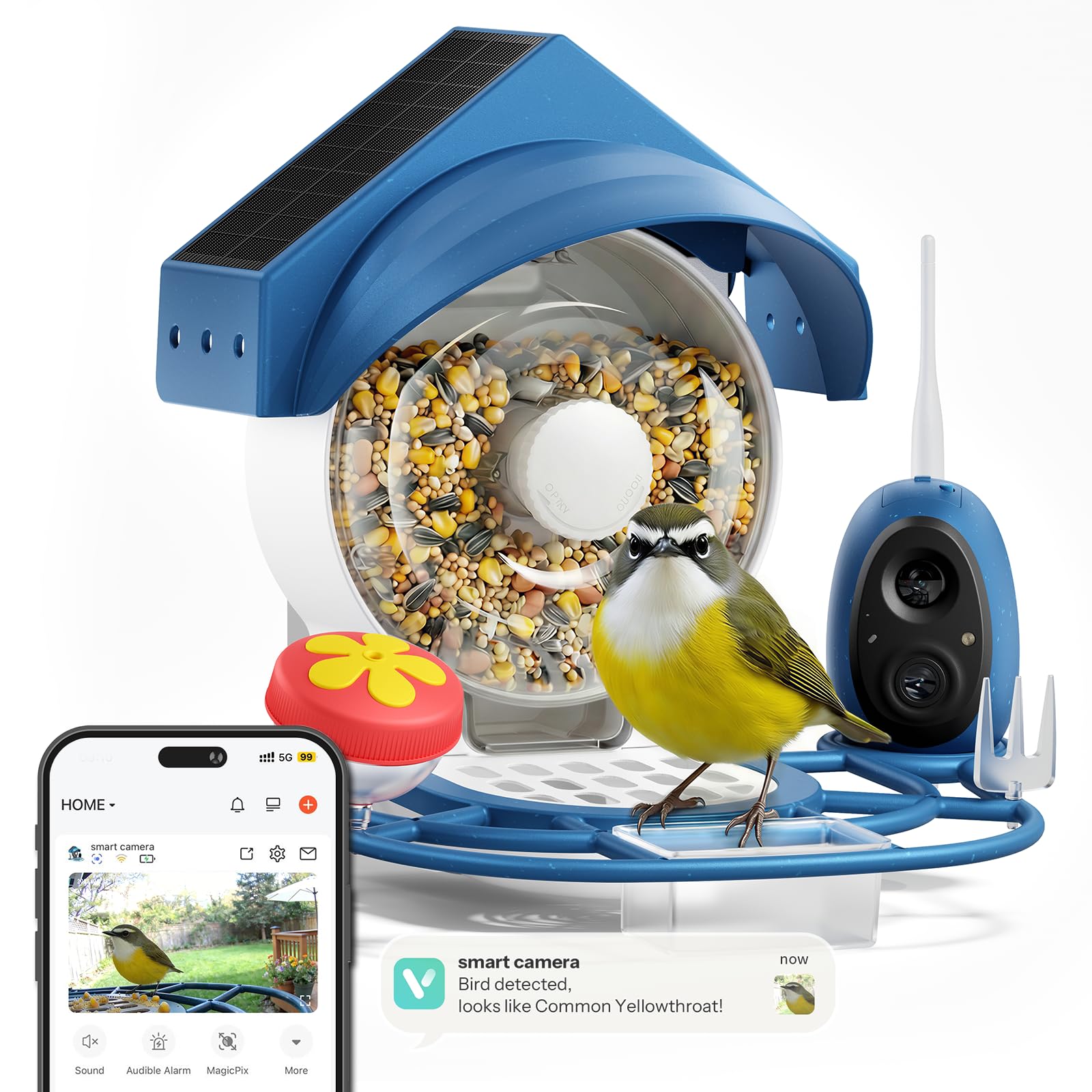 Smart Bird Feeder mit Kamera – 2K HD Smart Bird Feeder, solarbetriebenes Vogelhaus für den Außenbereich mit leicht zu reinigendem Design für Hinterhofvogel & Wildtier-Vogelbeobachtung