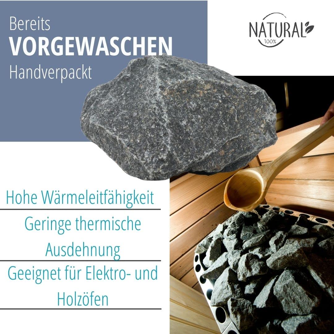 Saunasteine 20 kg OLIVIN DIABAS finnische Aufgusssteine | Dampfsteine für Saunaofen Elektroofen Holzofen Saunazubehör, Vulkanit, Bioofen, Innensauna, Saunaofensteine, Rund, Granit