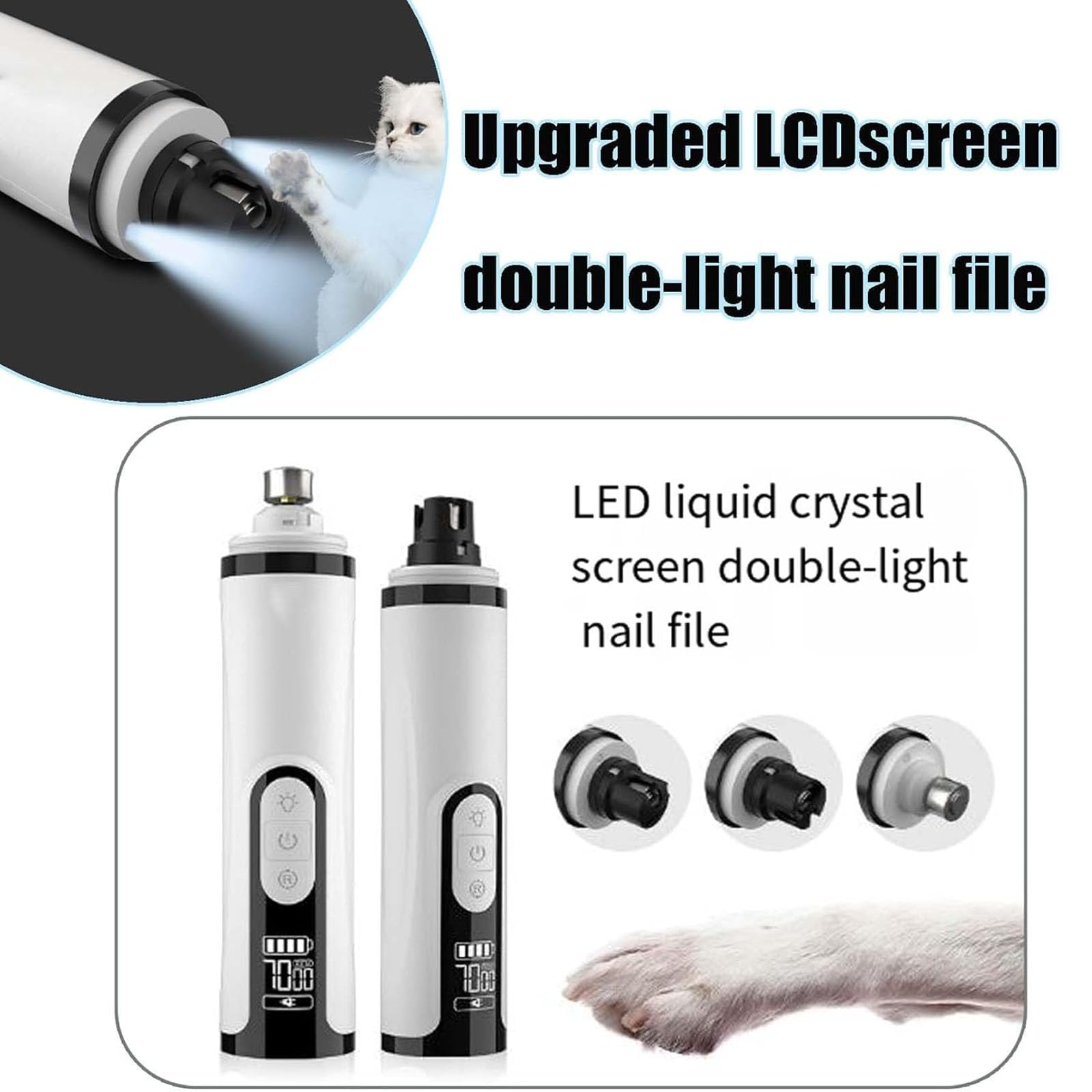 Ayland Silent Groom Pro Nail Grinder, 2025 New Nail Grinder for Dogs and Cats with LED Light & 3 Speeds, 2000mAh USB Rechargeable Dog Nail Trimmer for Thick Nails (1pc+2 Heads) - image 4