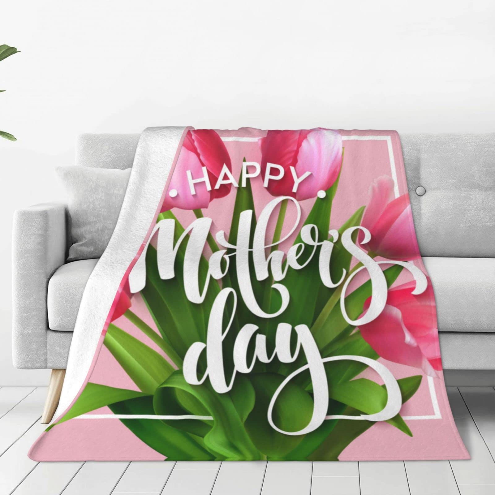 Lsjuee Throw Blanket Happy Mothers Day Warm Cozy Soft Lightweight Flannel Fleece Blanket for Bedroom Sofa Room Home Decorative Fuzzy Blanket 80"x60"