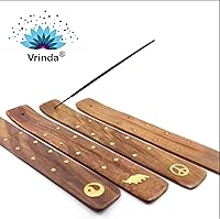 Vista 6 de Vrinda® Soporte de incienso de madera hecho a mano con diseño de incrustaciones surtidas, quemador de incienso, ideal para aromaterapia, meditación