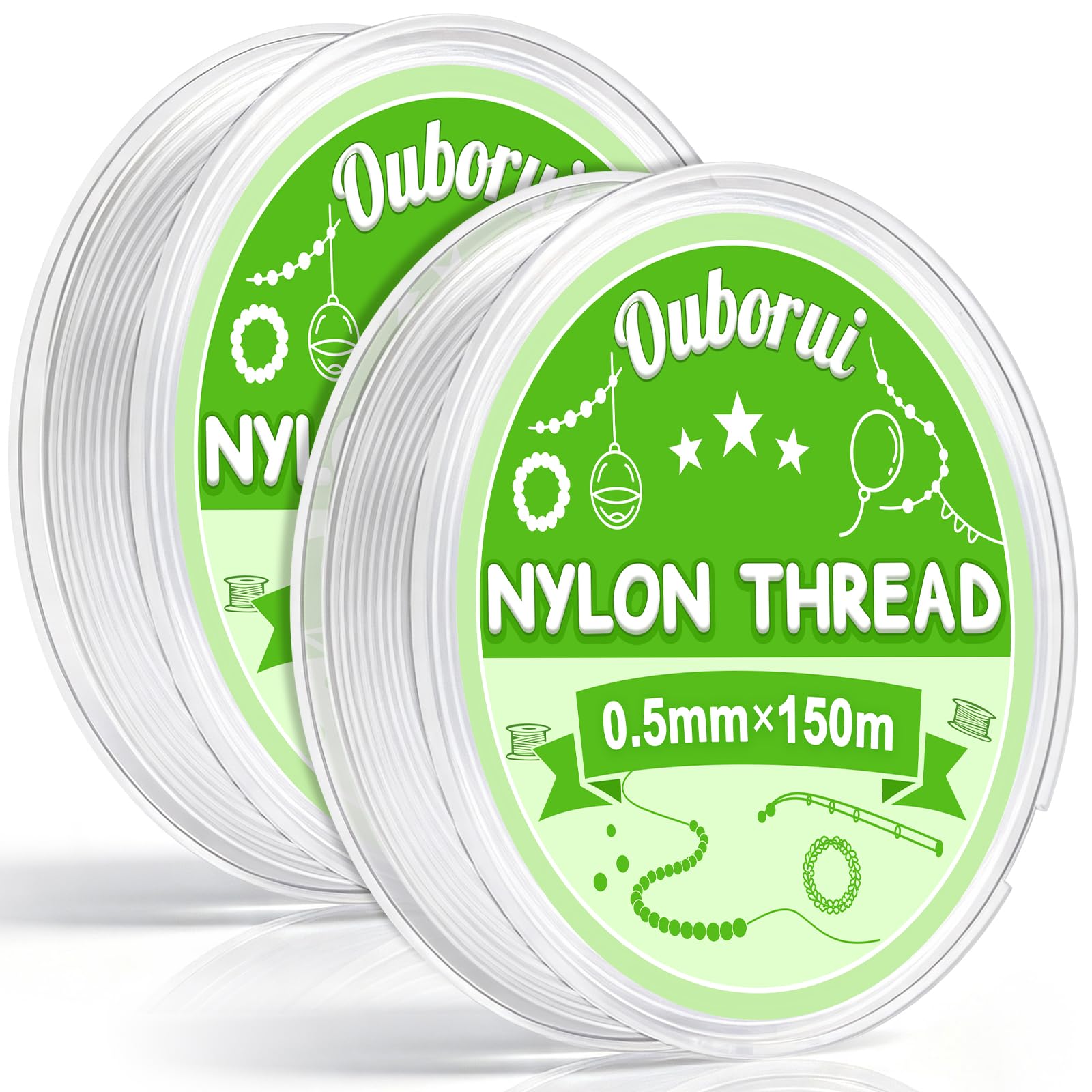 2 Rolls 0.5mm Invisible Nylon Thread 300M Non-Stretch Ouborui Clear String