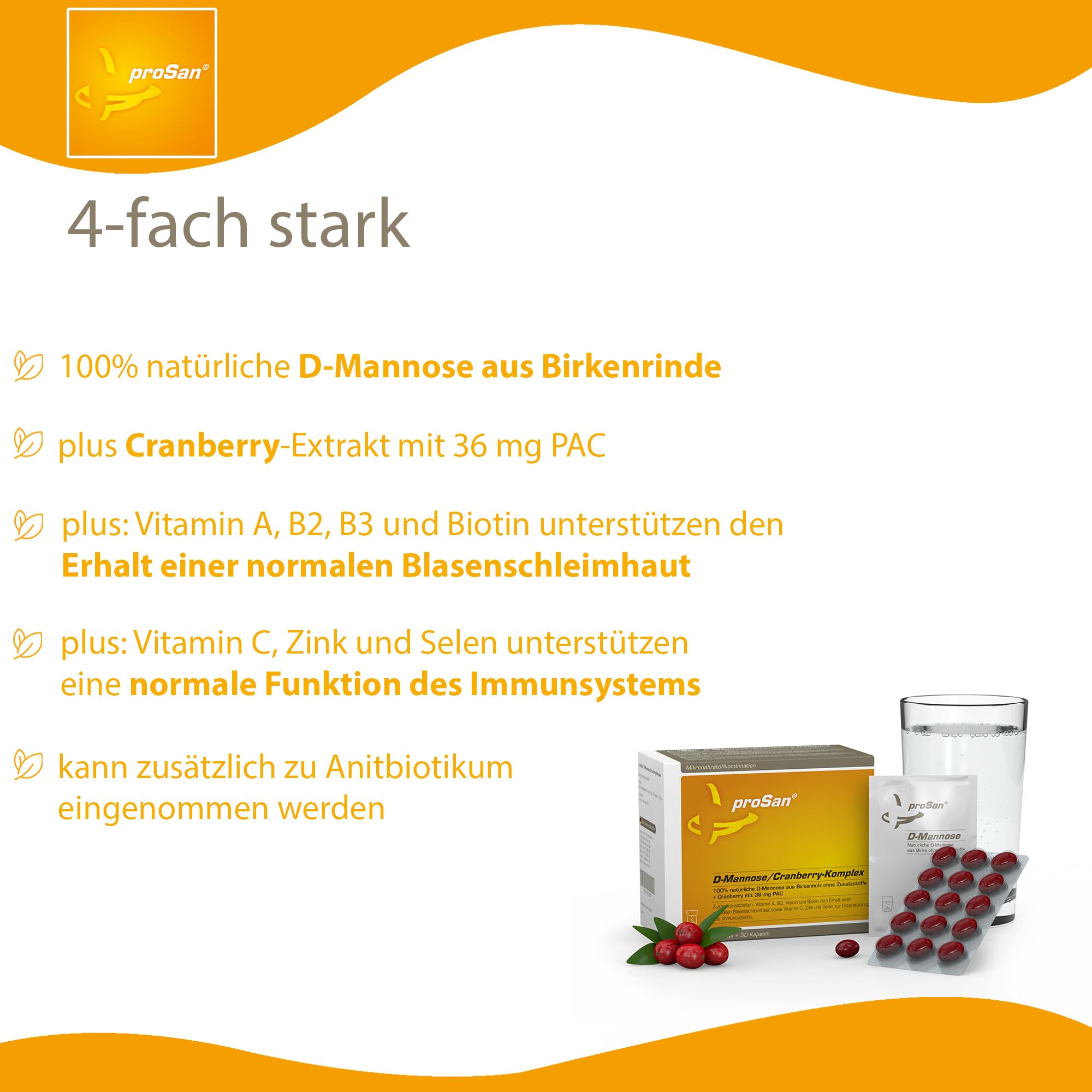proSan D-Mannose/Cranberry-Komplex (Monatspackung: 30 Sachets + 30 Kapseln)