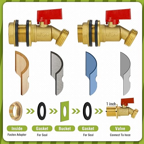 Miniatura 9 de babero de manguera de jardín, entrada de rosca npt 12 rosca 1 pulgada OD salida de rosca grifo exterior, válvula de cierre de latón para drenaje de