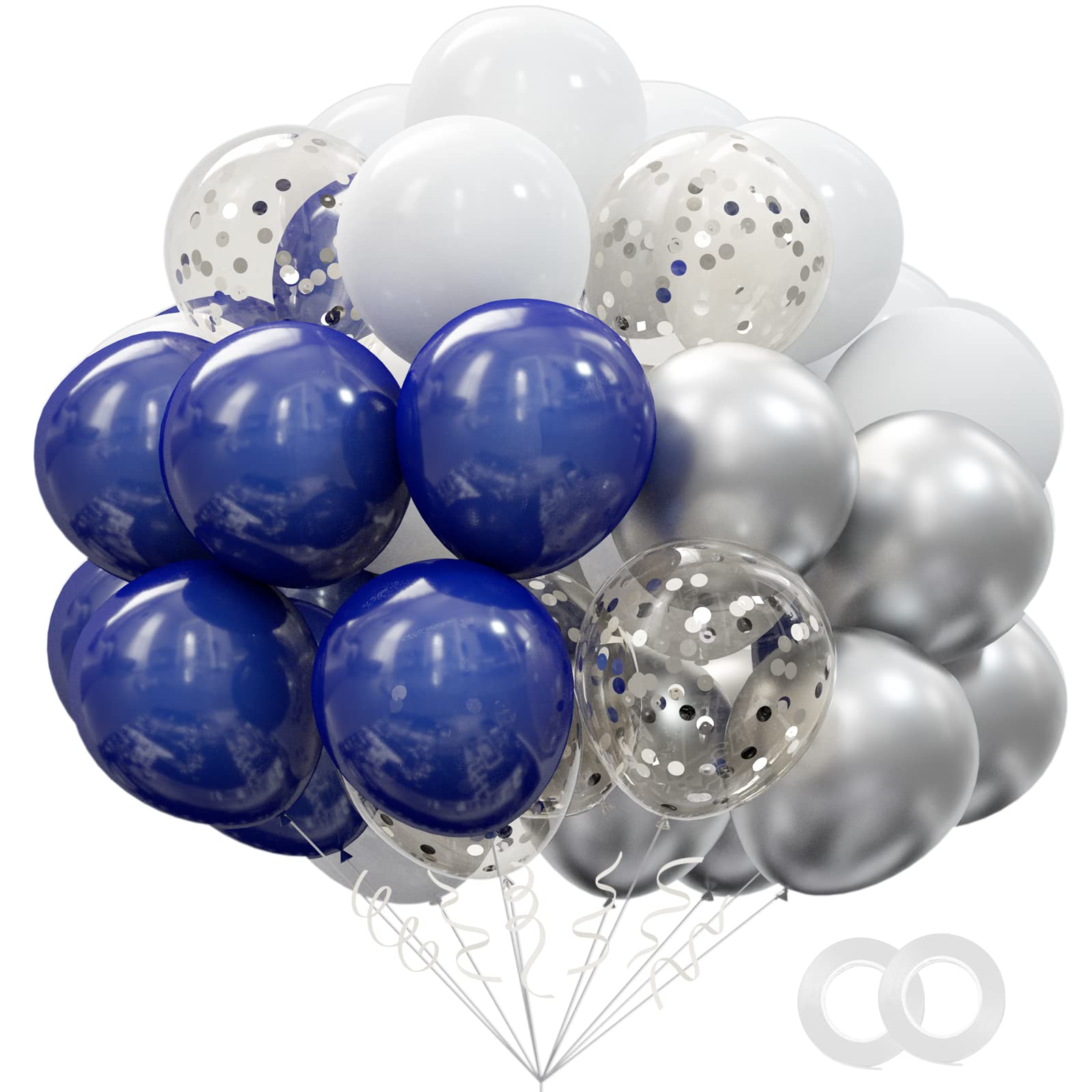 OuMuaMua 62pcs Silver Navy Blue Balloons Kit - 12 Inches Silver Blue Party Decoration Balloons for Baby Shower Birthday Wedding Party Decorations Supplies