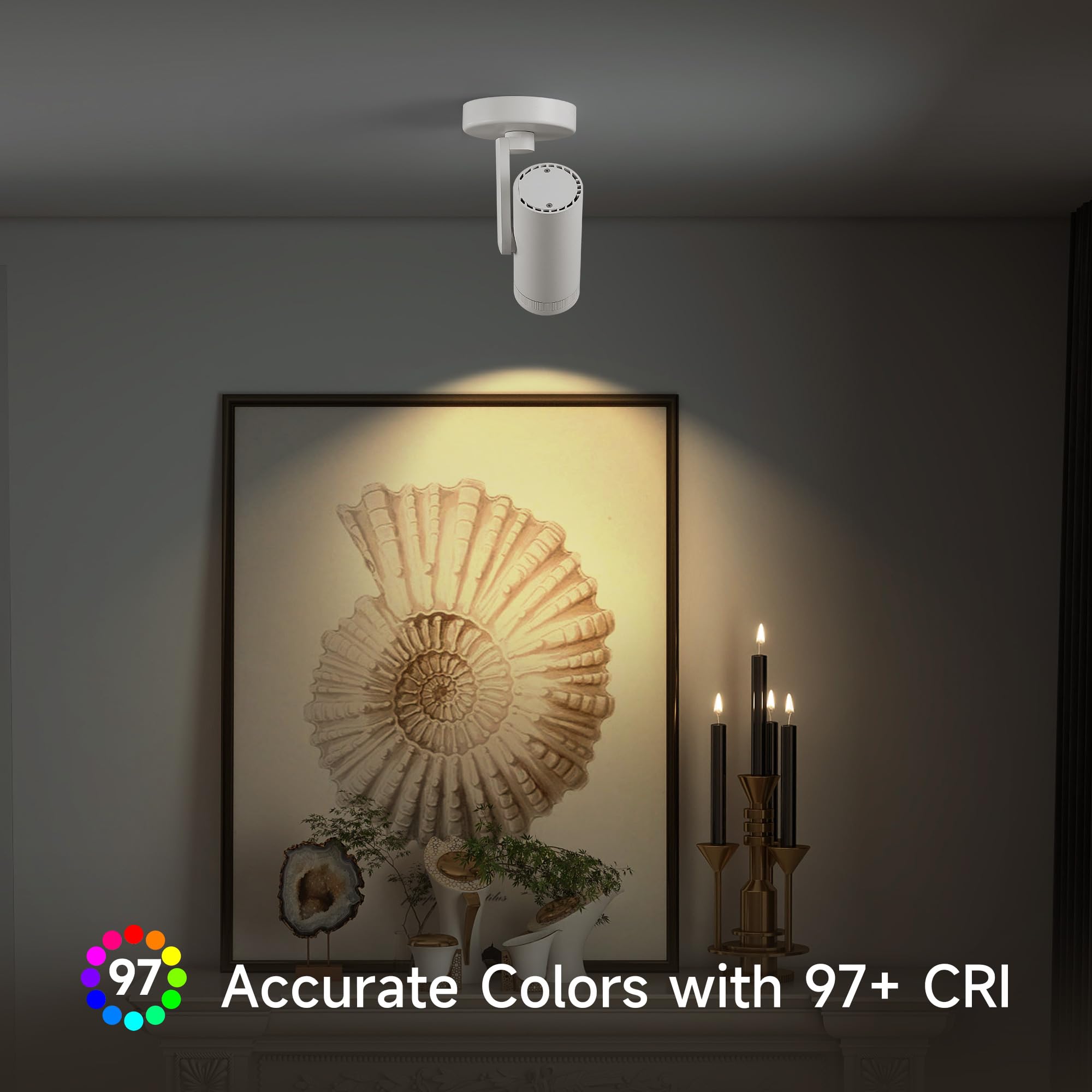 Opulux 12W LED Dimmable Zoomable Ceiling Spotlight Indoor – Adjustable Surface Mount Accent Light for Corridor, Living Room, Plants & Painting | Warm White 3000K CRI 97, Flicker-Free, White