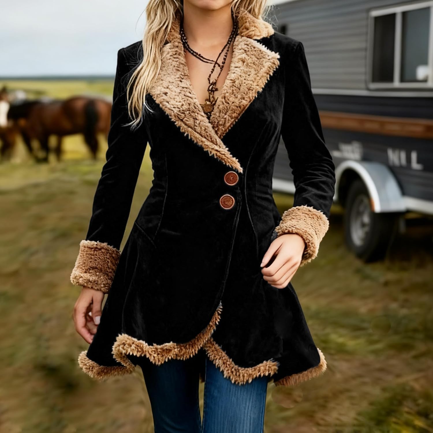 utcoco Womens Sherpa Lined Suede Jacket 2025 Fall Fashion Outfits Slim-Fit Faux leather Fleece Jackets Winter Coats - Image 4