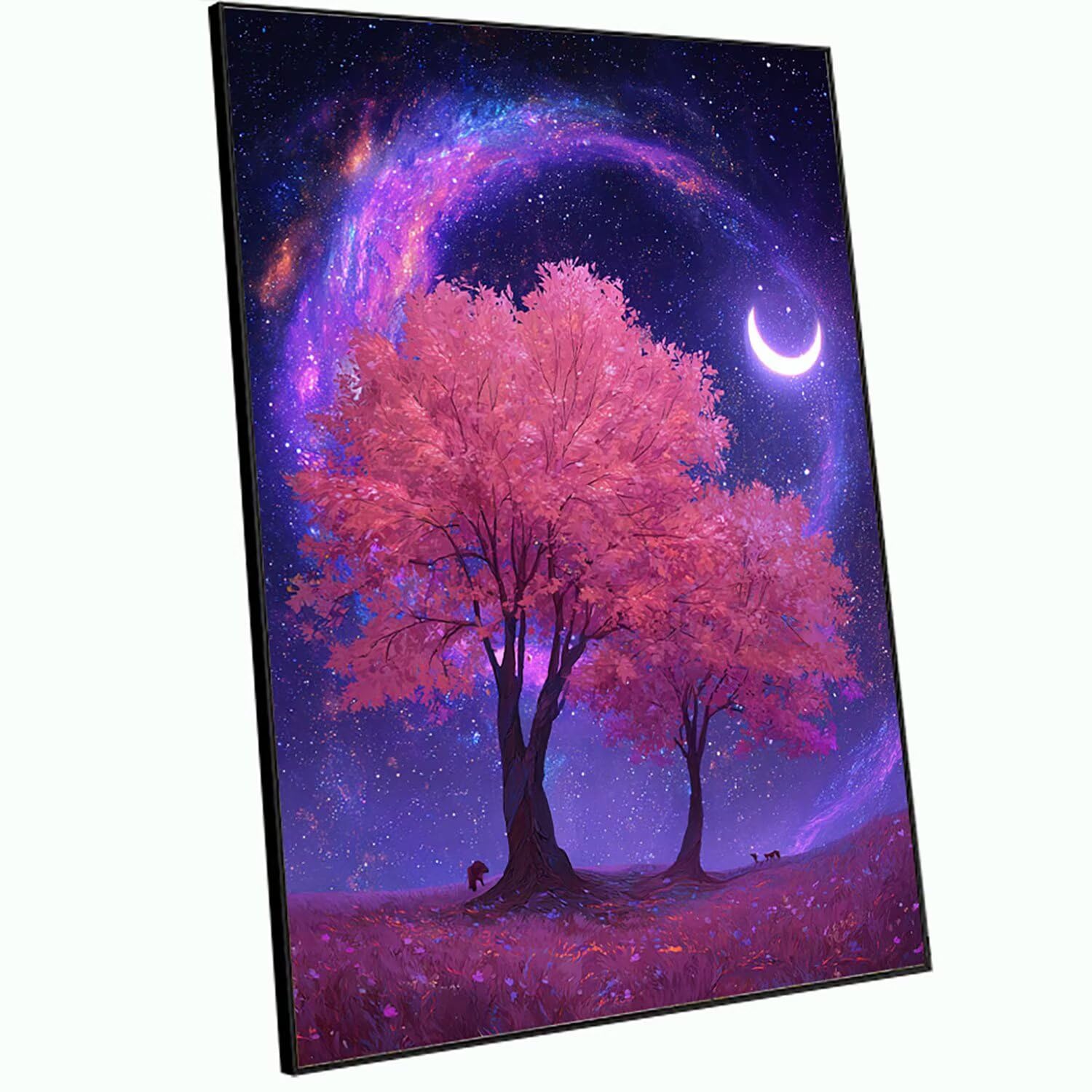 Obraz diamentowy duży 90 x 60 cm księżyc malarstwo diamentowe kompletny zestaw, DIY pełne wiertło drzewo mozaika kryształ górski malarstwo diamentowe, kryształowa sztuka malarstwo kreatywne koraliki