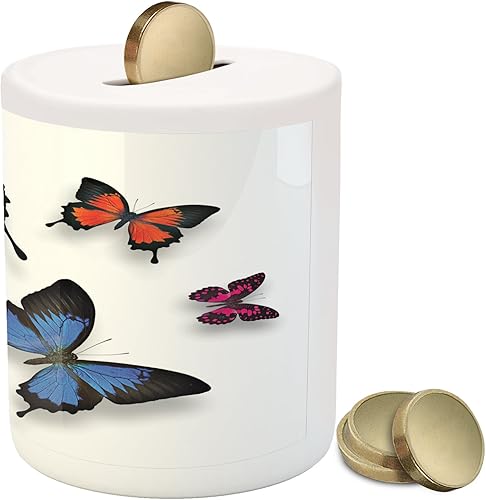 Miniatura 2 de Ambesonne Alcancía de mariposas, varios patrones de mariposas coloridas y polillas con alas temáticas de gracia de la naturaleza, caja de dinero de