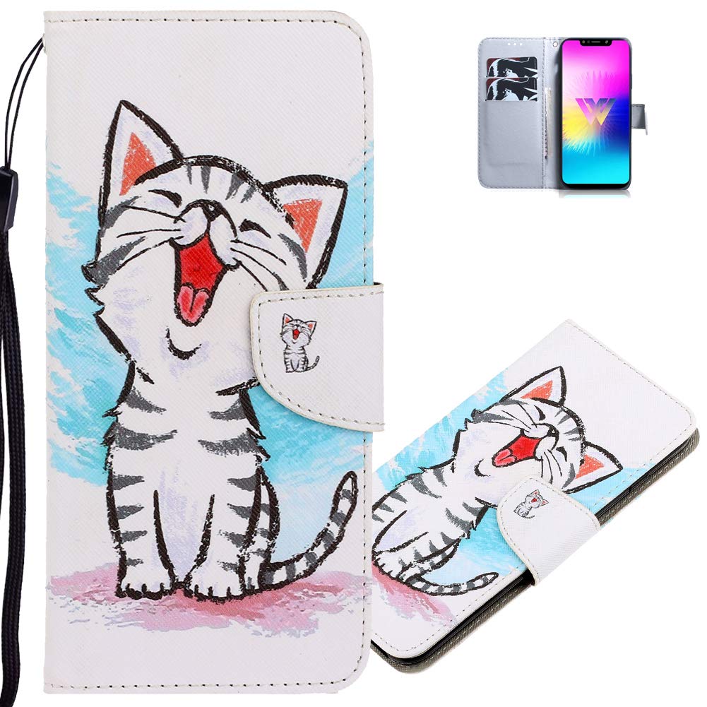 Painted Case for iPhone XR Stylish Elegant Leather Shell Magnetic Closure Wallet Protective Shackproof Case with Wrist Strap for iPhone XR Smile Cat XC