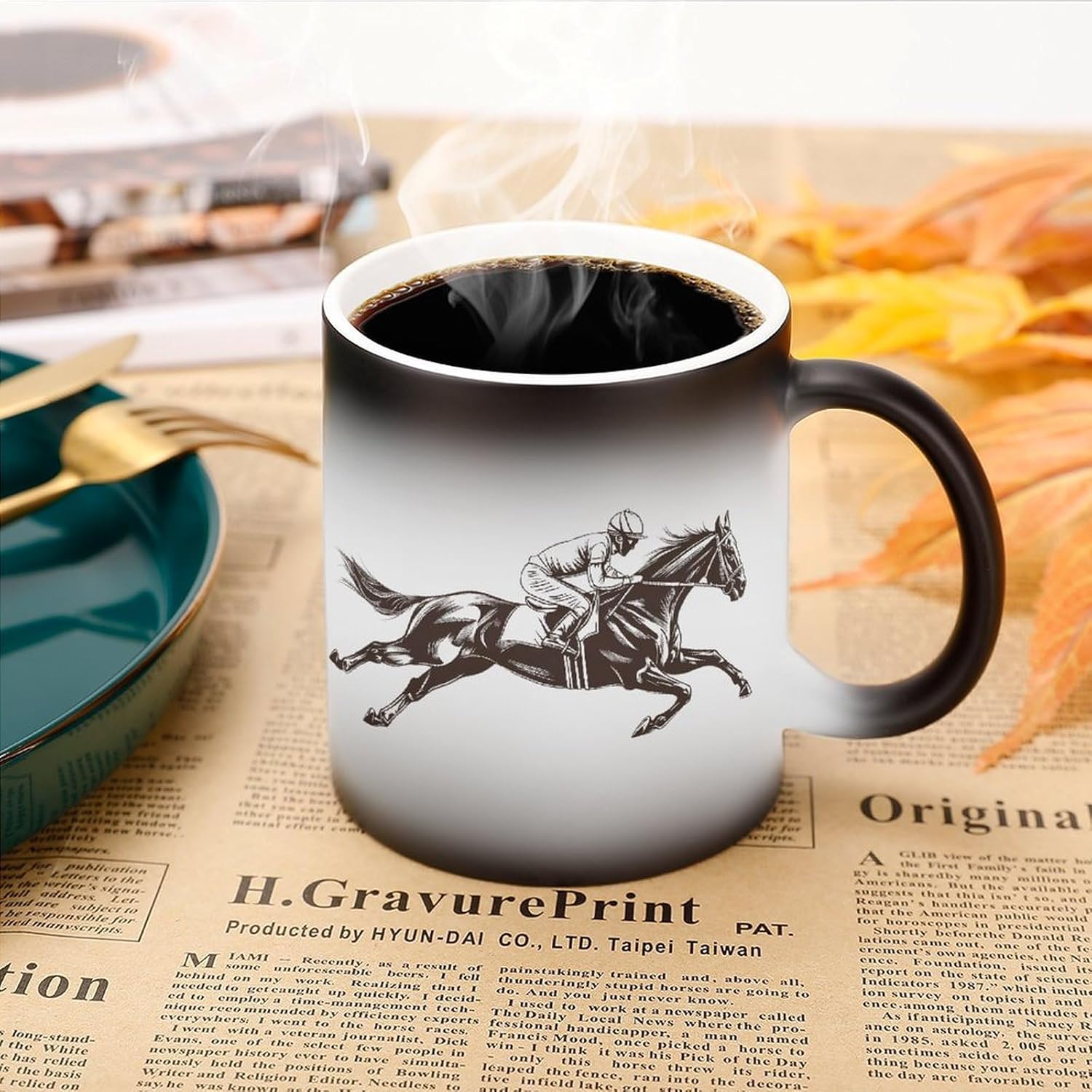 Jockeys Ride Horse Race Color Changing Mug Heated Ceramic Cup Heat Sensitive Coffee Mug Fun Gift