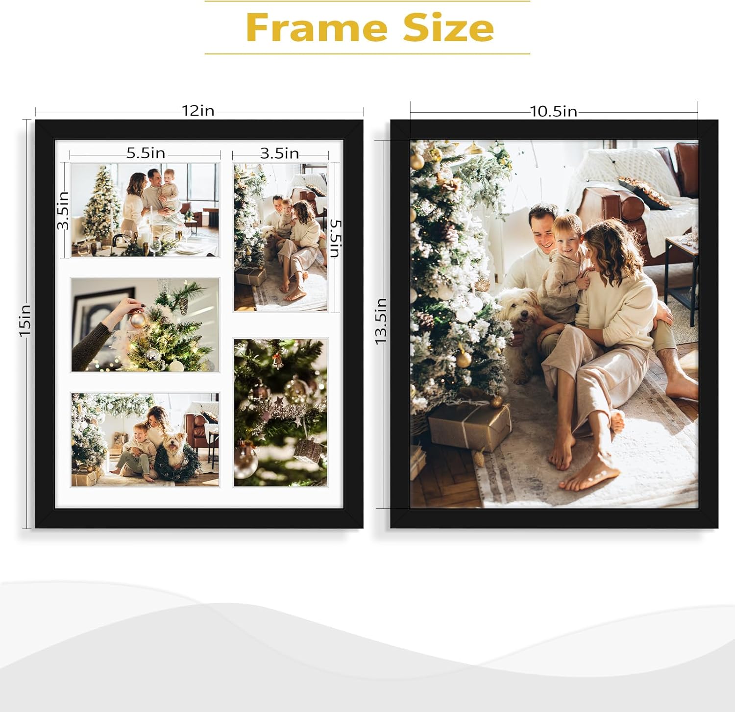 Golden State Art, 11x14 Black Wooden Frame with White Mat - Displays Five 4x6 Photos - Tempered Glass - Wall Mounting, Portrait, Set of 2