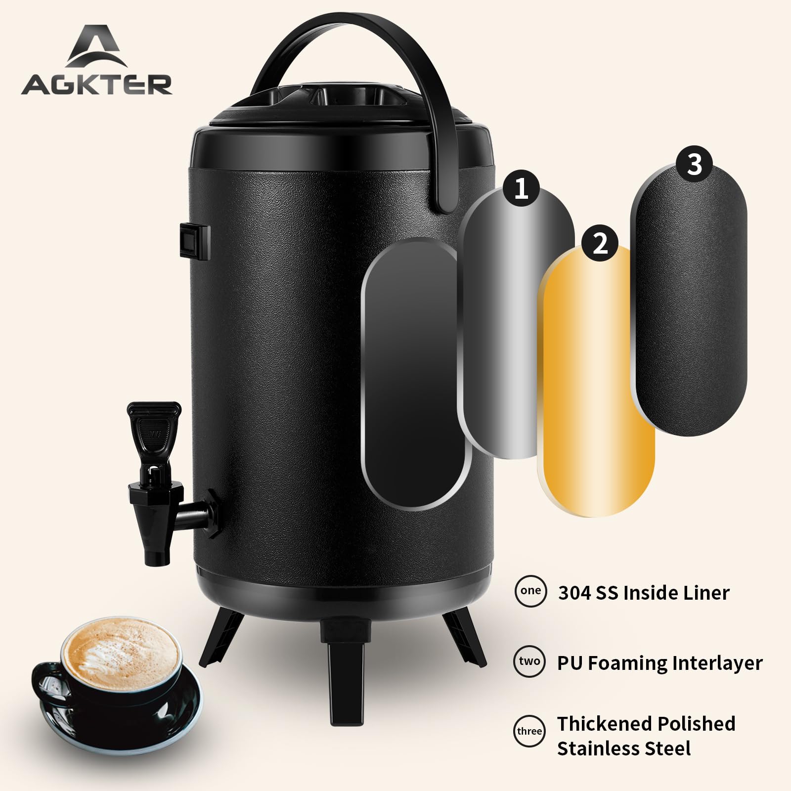 Dispensador de bebidas aislado con espiga, dispensador térmico de bebidas frías y calientes, dispensador de té de acero inoxidable de 10 L/10.5 cuartos de galón, dispensador de bebidas calientes para
