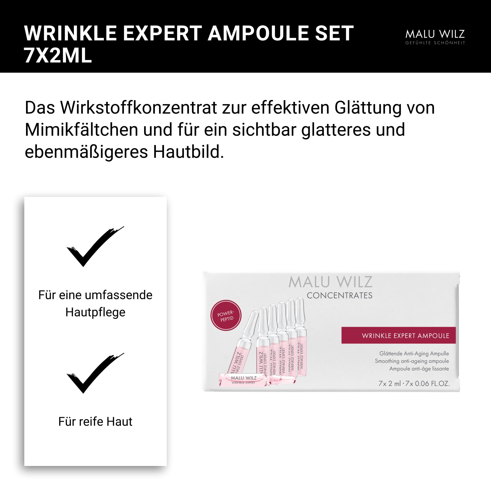Malu Wilz Wrinkle Expert Ampoule Set 7x2ml, vegan - Ampullen Gesicht Pflegeformel gegen Fältchen & Linien - Anti Falten Gesichtspflege für glatte, straffe Haut
