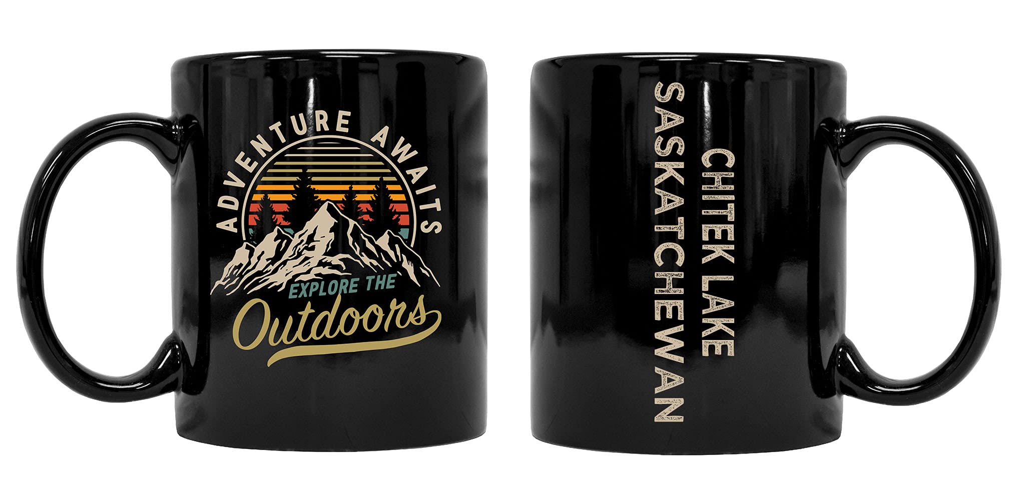 R and R ImportsChitek Lake Saskatchewan Souvenir Adventure Awaits 8 oz Coffee Mug 2-Pack (Black).