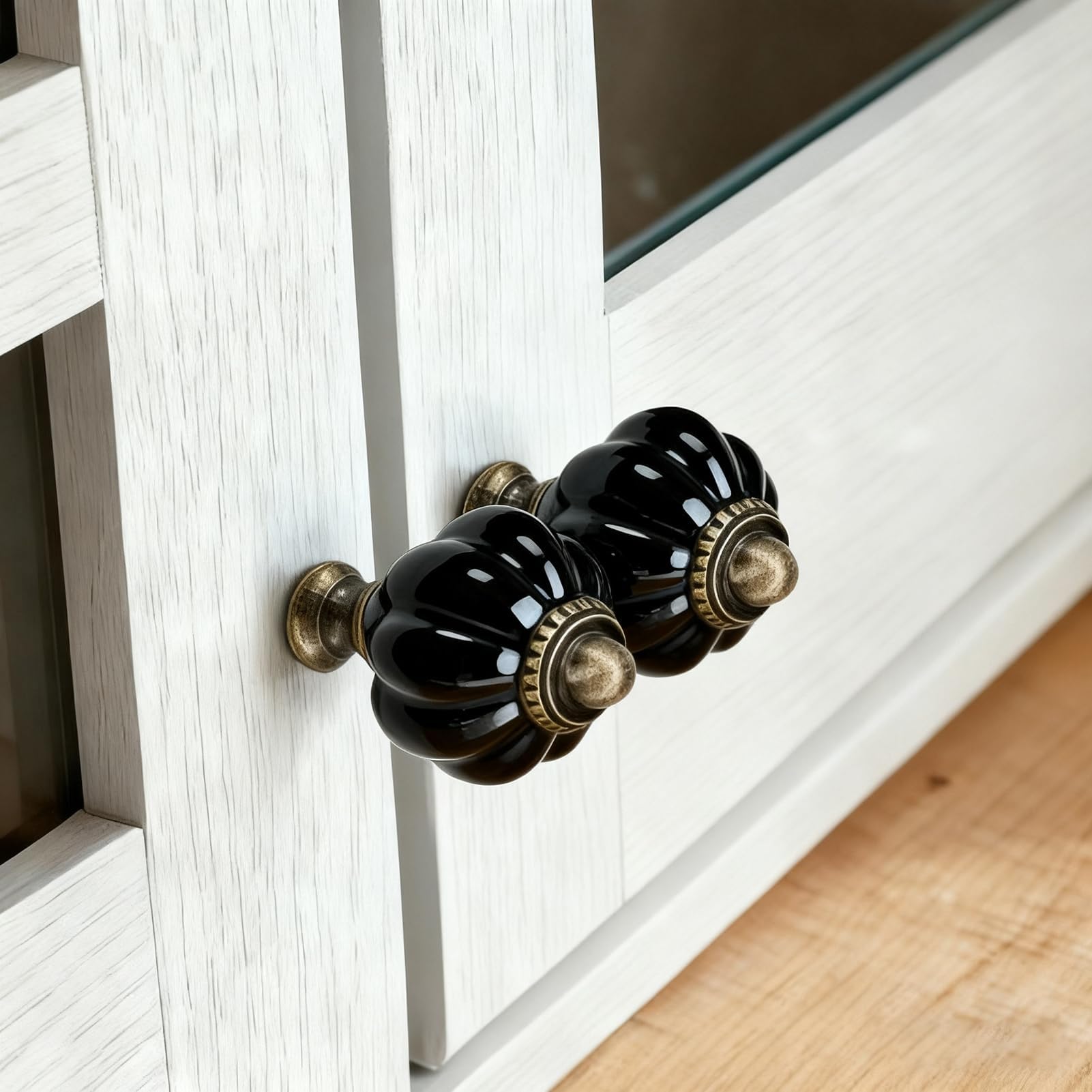 2PCS Ceramic Dresser Knobs – Colorful Pumpkin Cabinet Knobs Handle for Drawer Kitchen Door Bathroom Furniture Hardware, Black