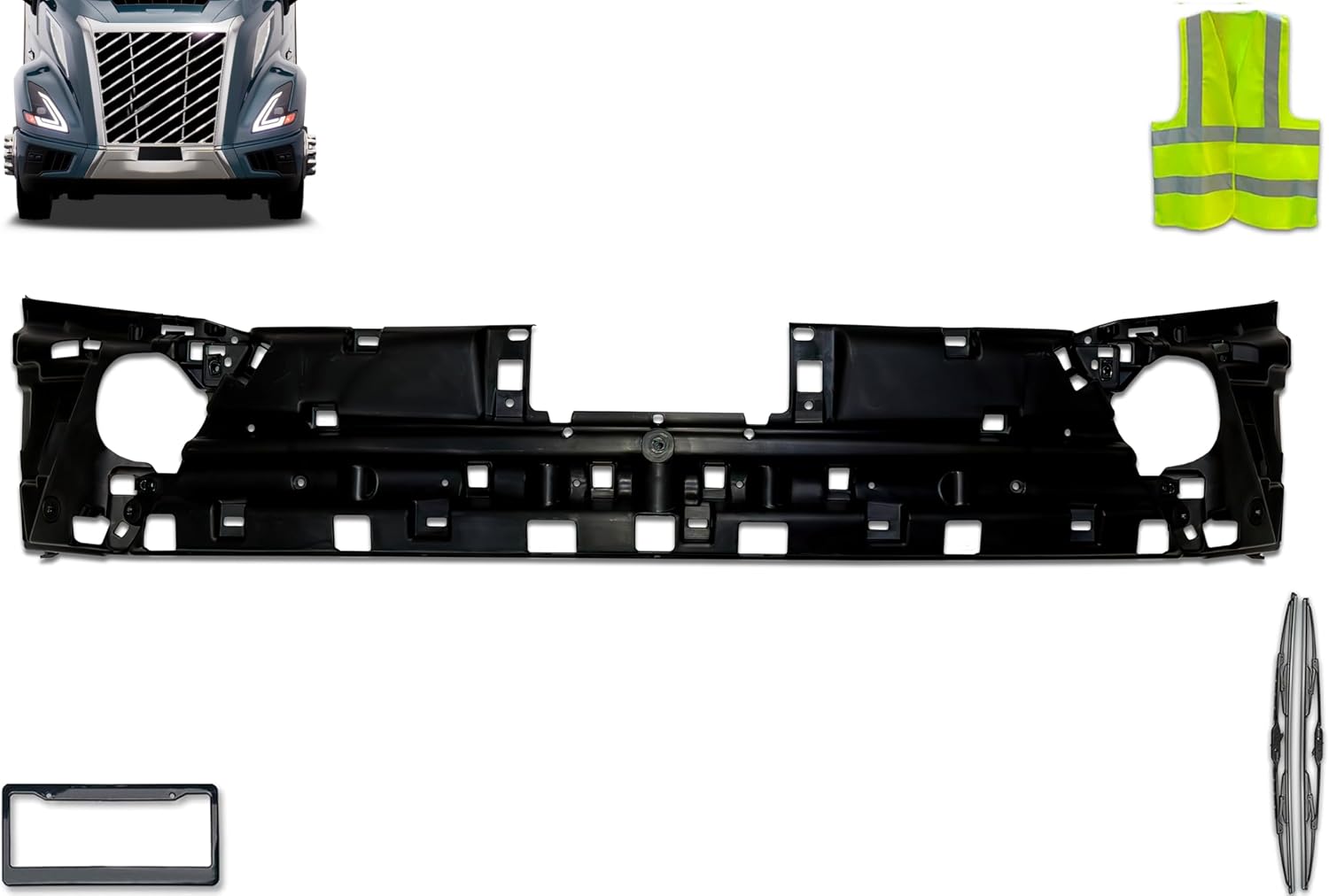 KOZAK Bumper Center Reinforcement 24397245, compatible with Volvo VNL 300 440 640 660 840 860 2025 and newer Includes License Plate Frame, 2x 22 inch Windshield Wipers and Reflective Vest